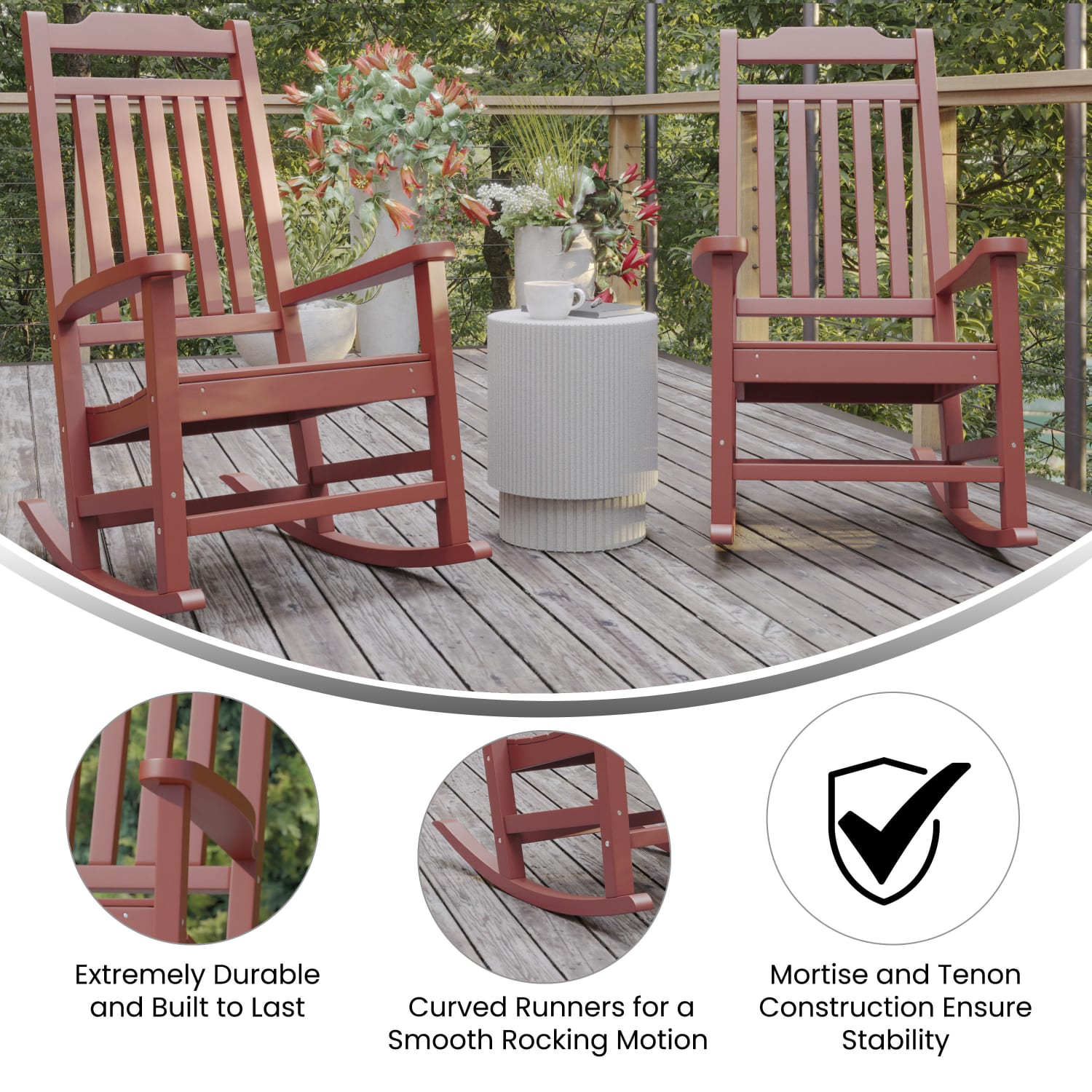 Flash Furniture Winston All-Weather Rocking Chairs, Red, Set Of 2 Chairs - Image 6