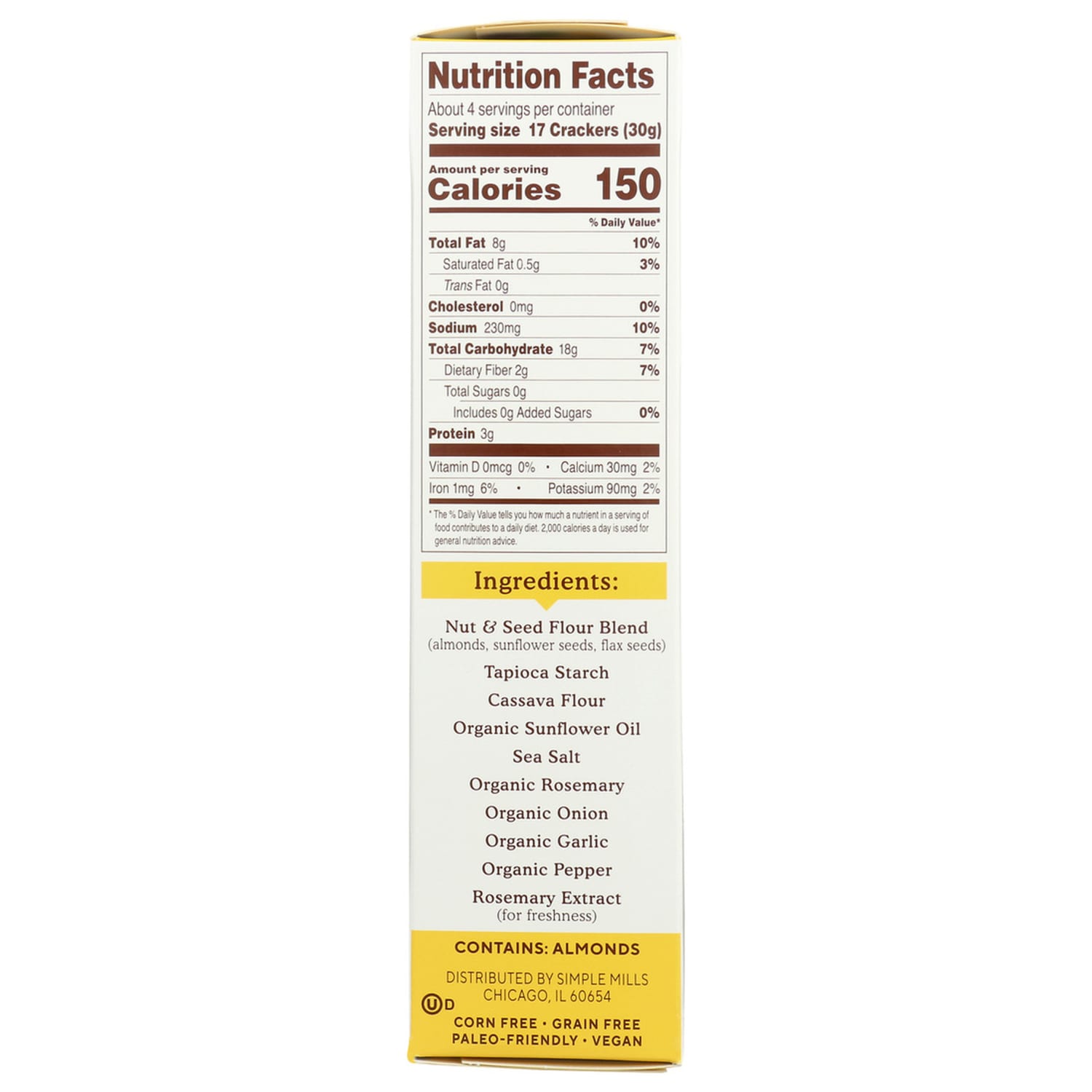 Simple Mills Almond Flour Crackers, Rosemary and Sea Salt, 4.25 Oz, Total Qty 6 - Image 3