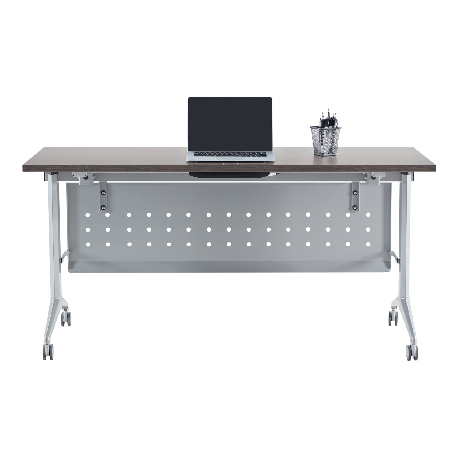WorkPro AnyPlace Flip-Top Nesting Training Table With Modesty Panel, 60inW x 29-1/2inH x 24inD, Gray/Silver - Image 3