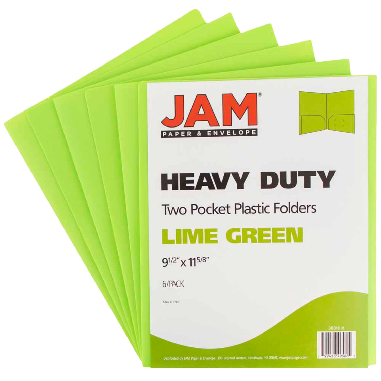 JAM Paper Heavy-Duty 2-Pocket Plastic Presentation Folders, 9in x 12in, Lime Green, Pack Of 6 - Image 3