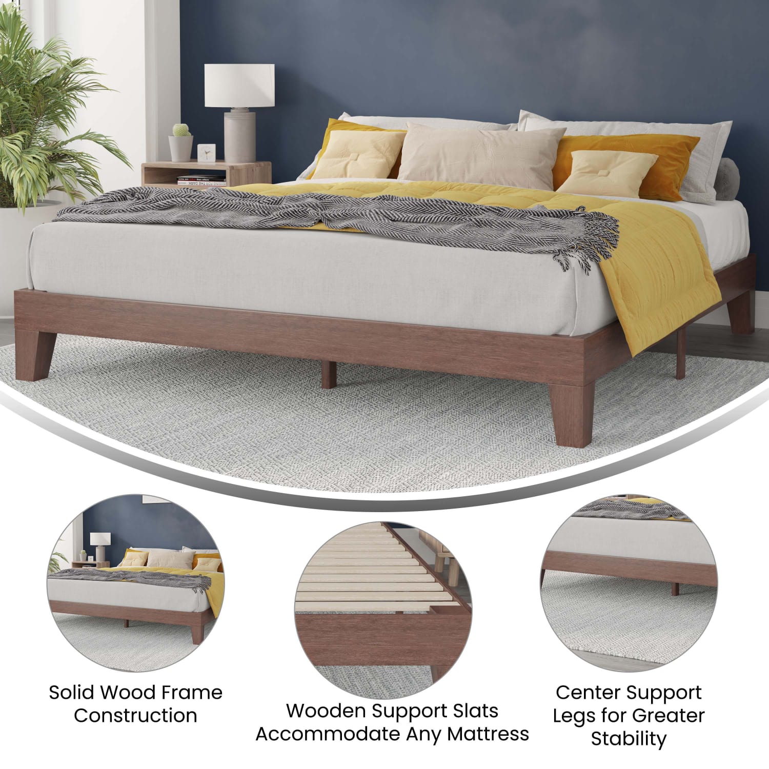 Flash Furniture Evelyn Wood Platform Bed With Wooden Support Slats, King, 79-1/2inL x 75-1/2inW x 79-1/2inD, Walnut - Image 5