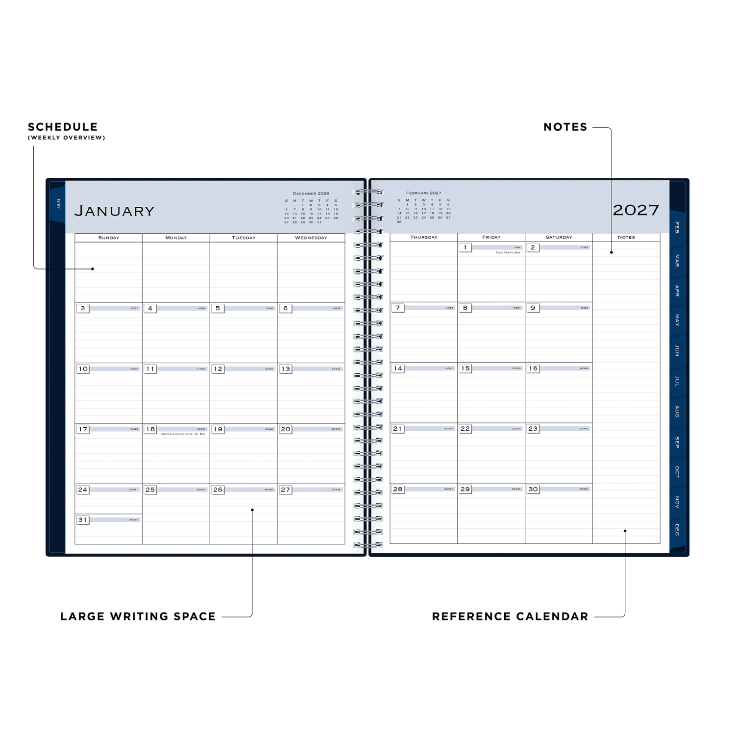 2027 Blue Sky Passages Solid Navy Monthly Planning Calendar, 8x10, 0%, PP, Jan-Dec, RY27 - Image 3
