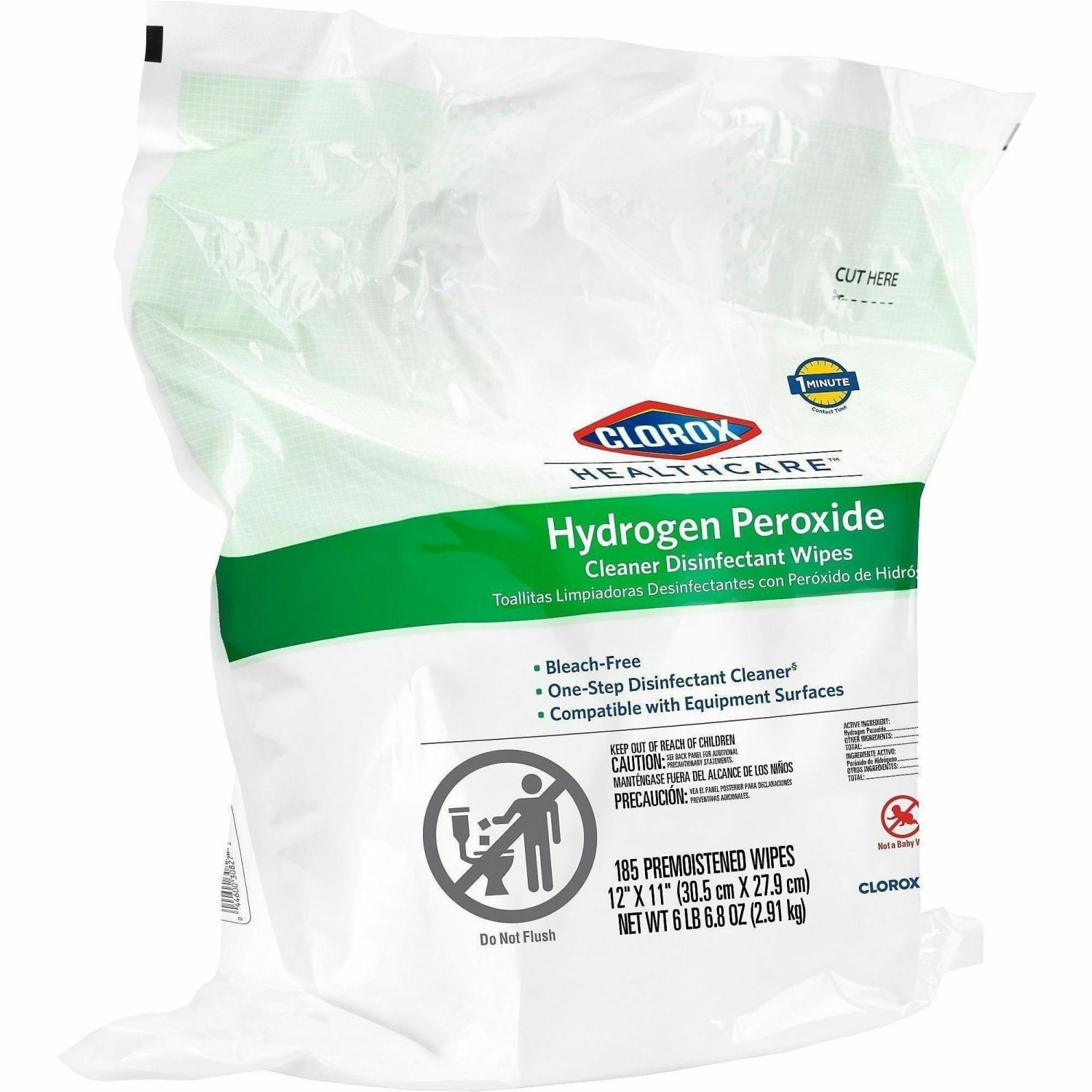 Clorox Healthcare Hydrogen Peroxide Cleaner Disinfectant Wipes - Bleach-free, Antibacterial - White - 185 Pack - 2 / Carton - Image 3
