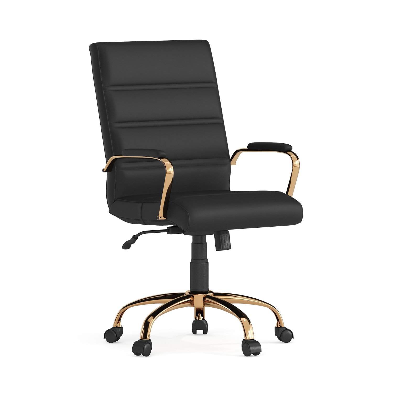 Flash Furniture LeatherSoft Faux Leather Mid-Back Office Chair With Chrome Base And Arms, Black/Gold