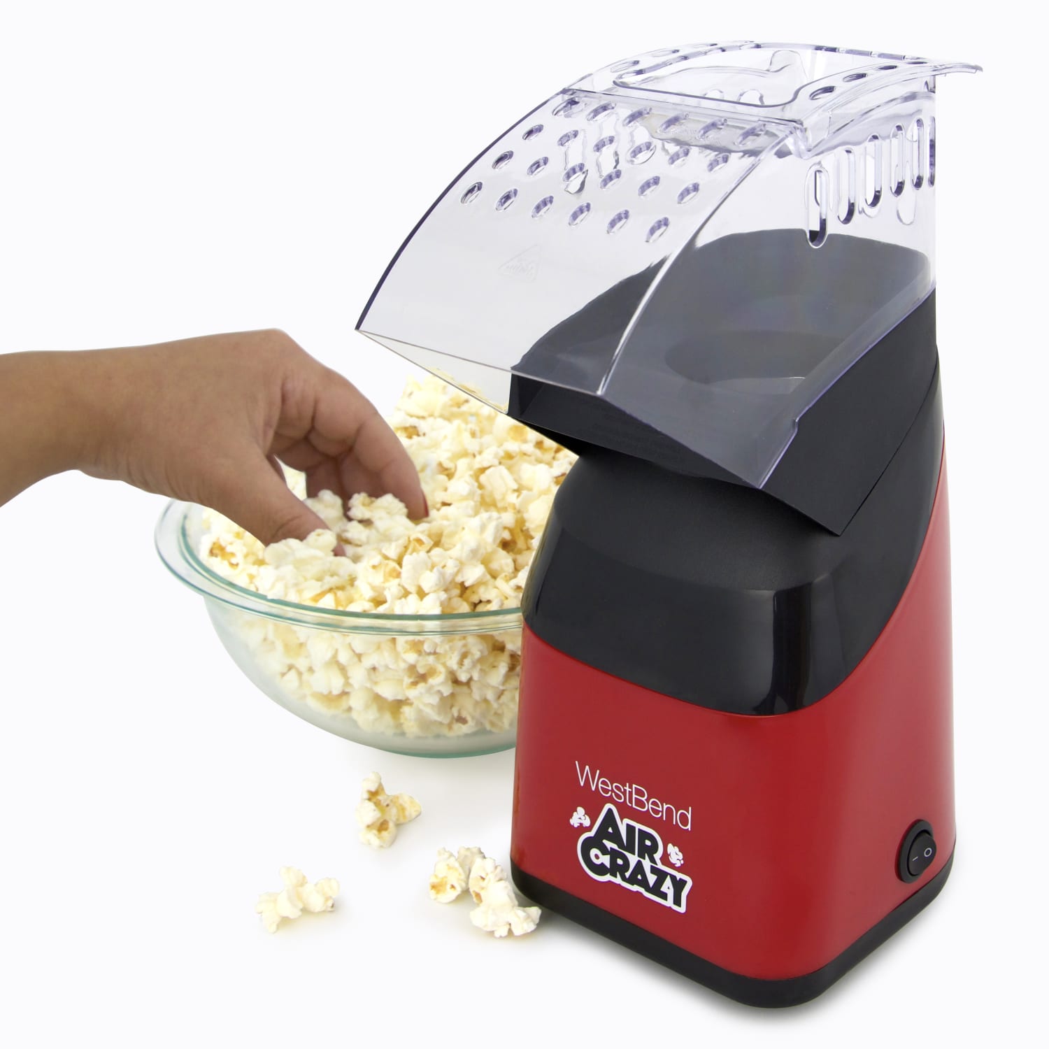 West Bend AirCrazy 4-Quart Popcorn Maker, 12-7/16inH x 5-9/16inW x 9-11/16inD, Red - Image 3