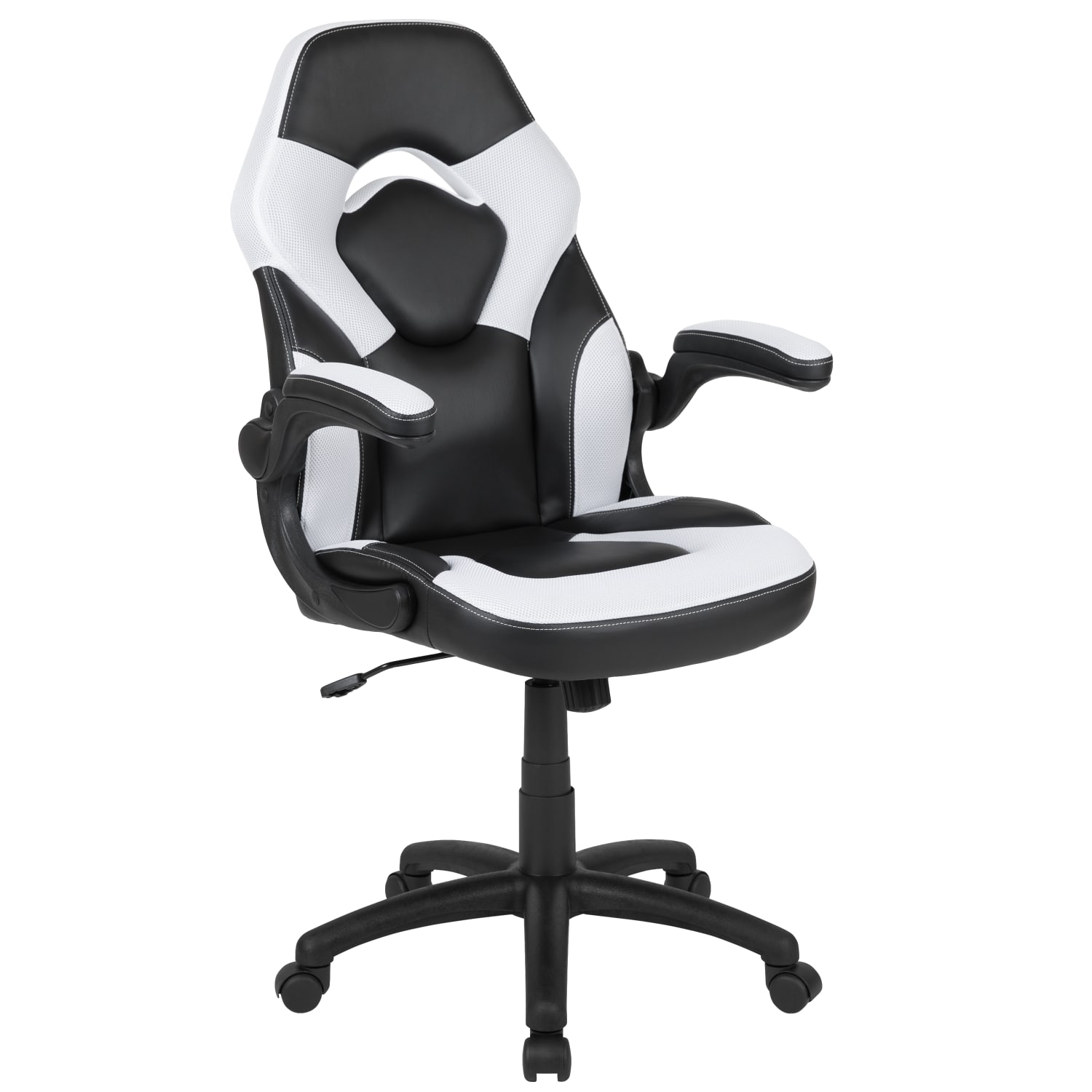 Flash Furniture X10 Ergonomic LeatherSoft Faux Leather High-Back Racing Gaming Chair With Flip-Up Arms, White/Black - Image 3