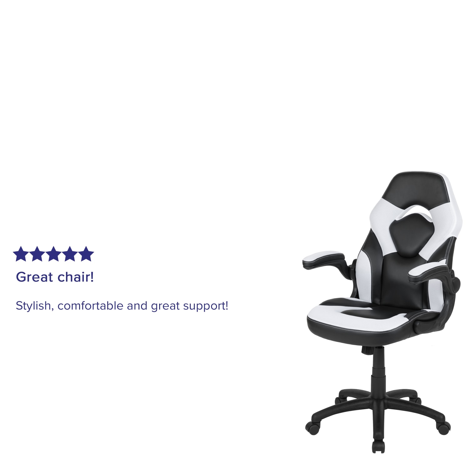 Flash Furniture X10 Ergonomic LeatherSoft Faux Leather High-Back Racing Gaming Chair With Flip-Up Arms, White/Black - Image 6