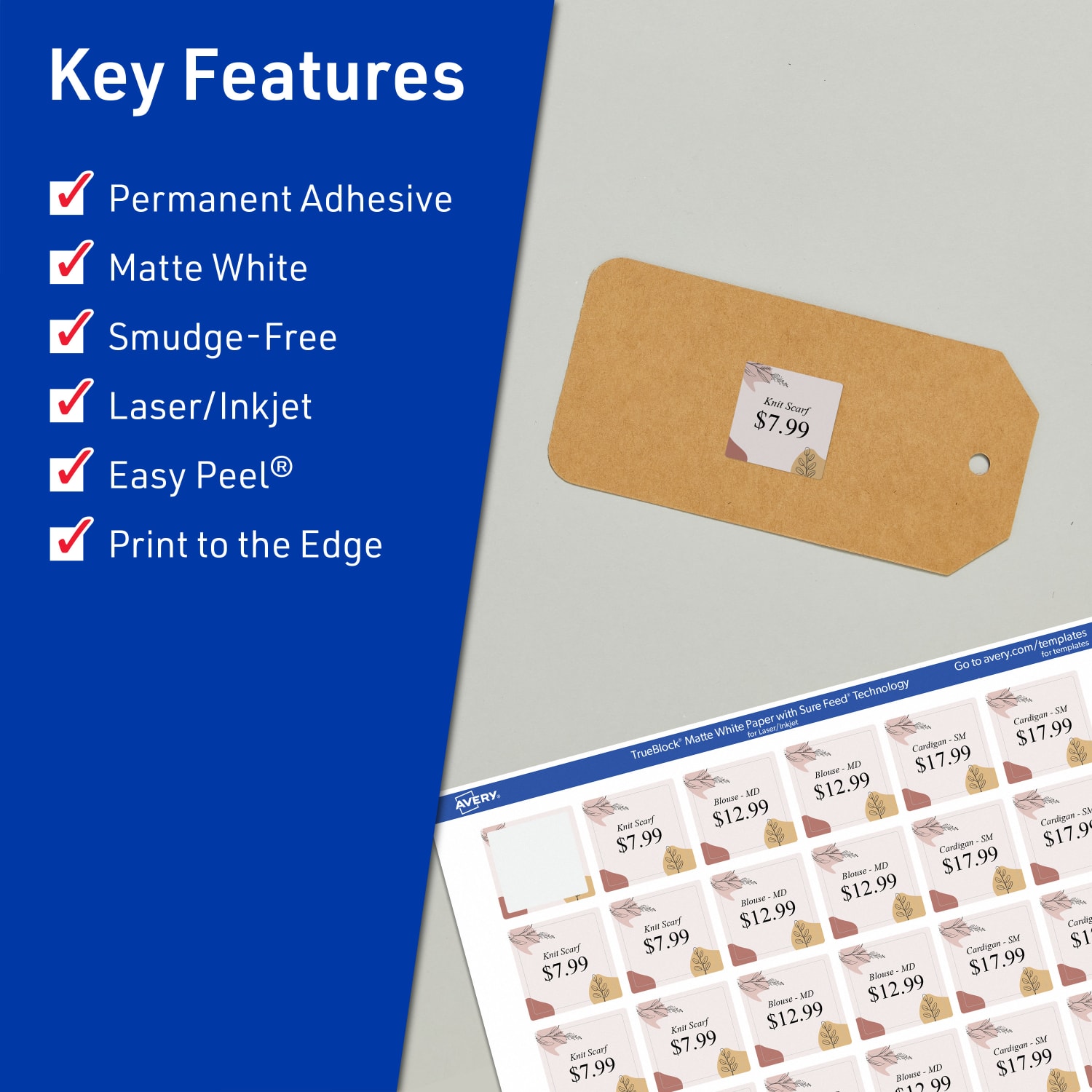 Avery Print-To-The-Edge TrueBlock Labels With Sure Feed, 94106-TWMP10, Square, 1-1/2in x 1-1/2in, Matte White, Pack Of 200 - Image 3