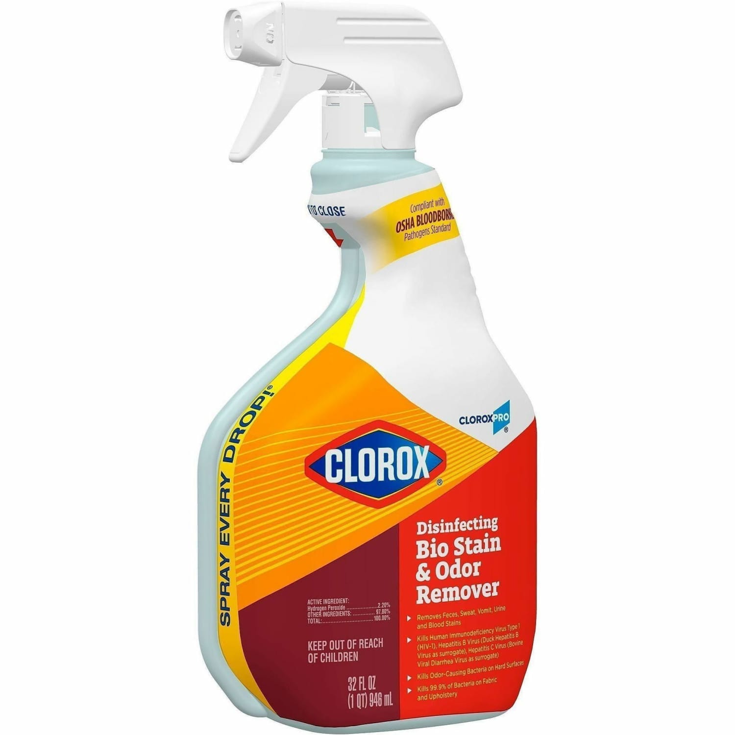 CloroxPro Disinfecting Bio Stain & Odor Remover Spray - Ready-To-Use - 32 fl oz (1 quart) - Deodorize, Bleach-free, Disinfectant, Antibacterial - Translucent - 432 / Pallet - Image 3