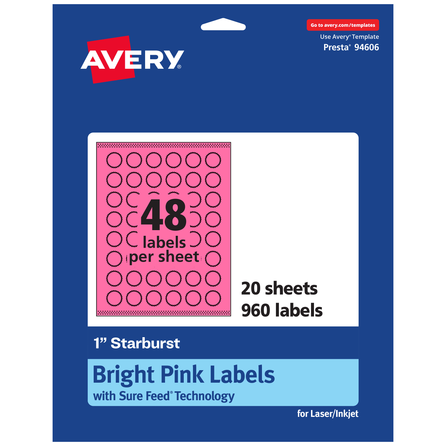 Avery Print-To-The-Edge Labels With Sure Feed Technology, 94606-BPP20, Starburst, 1in, Matte Bright Pink, Pack of 960 - Image 3