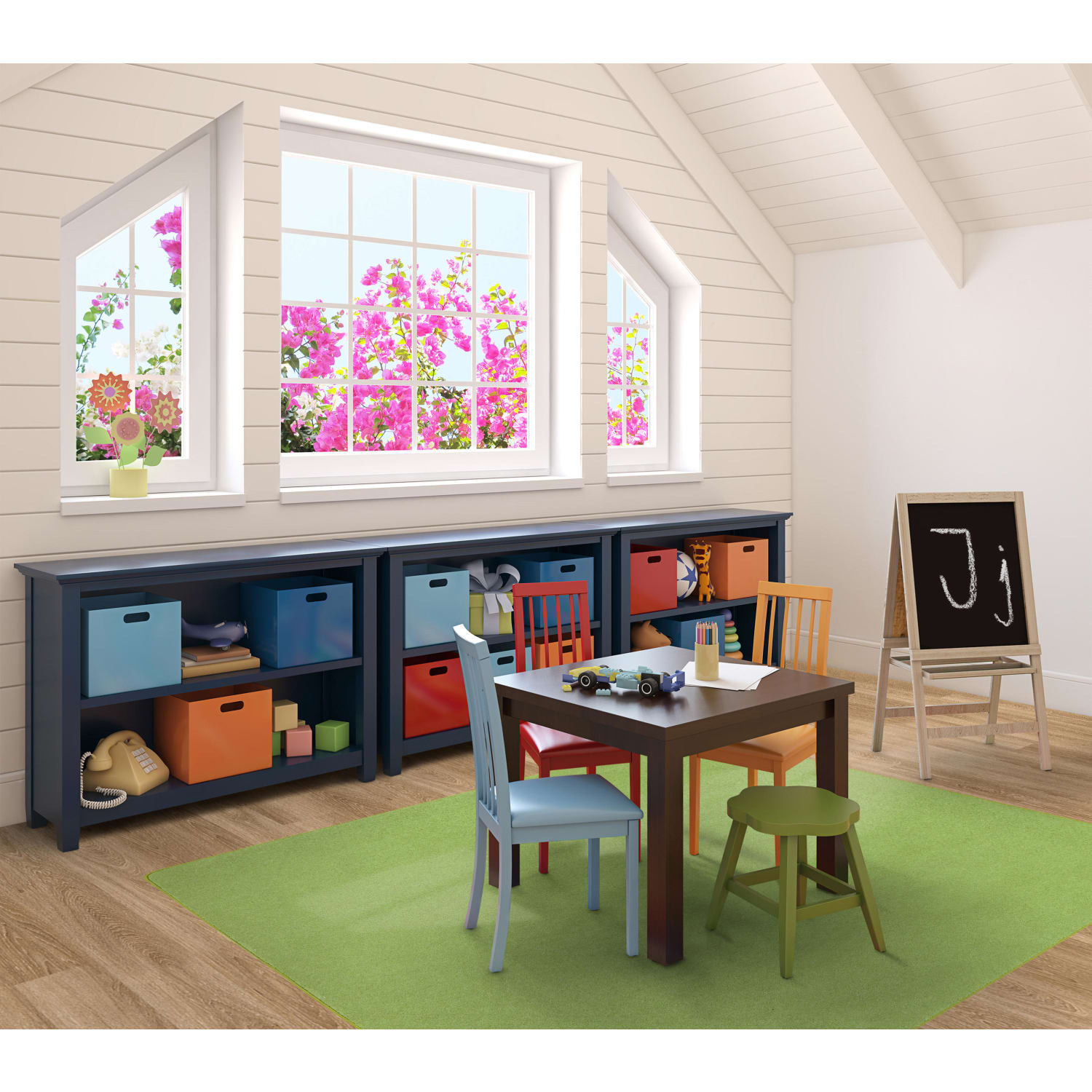 Joy Carpets Kid Essentials Solid Color Square Area Rug, Just Kidding, 6ft x 6ft, Lime Green - Image 3
