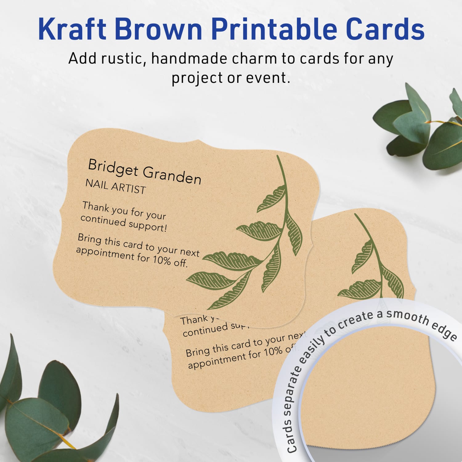 Avery Printable Postcards, 3-1/2in x 5in Rectangle Flourished Edge, Kraft Brown, Pack Of 40 - Image 3
