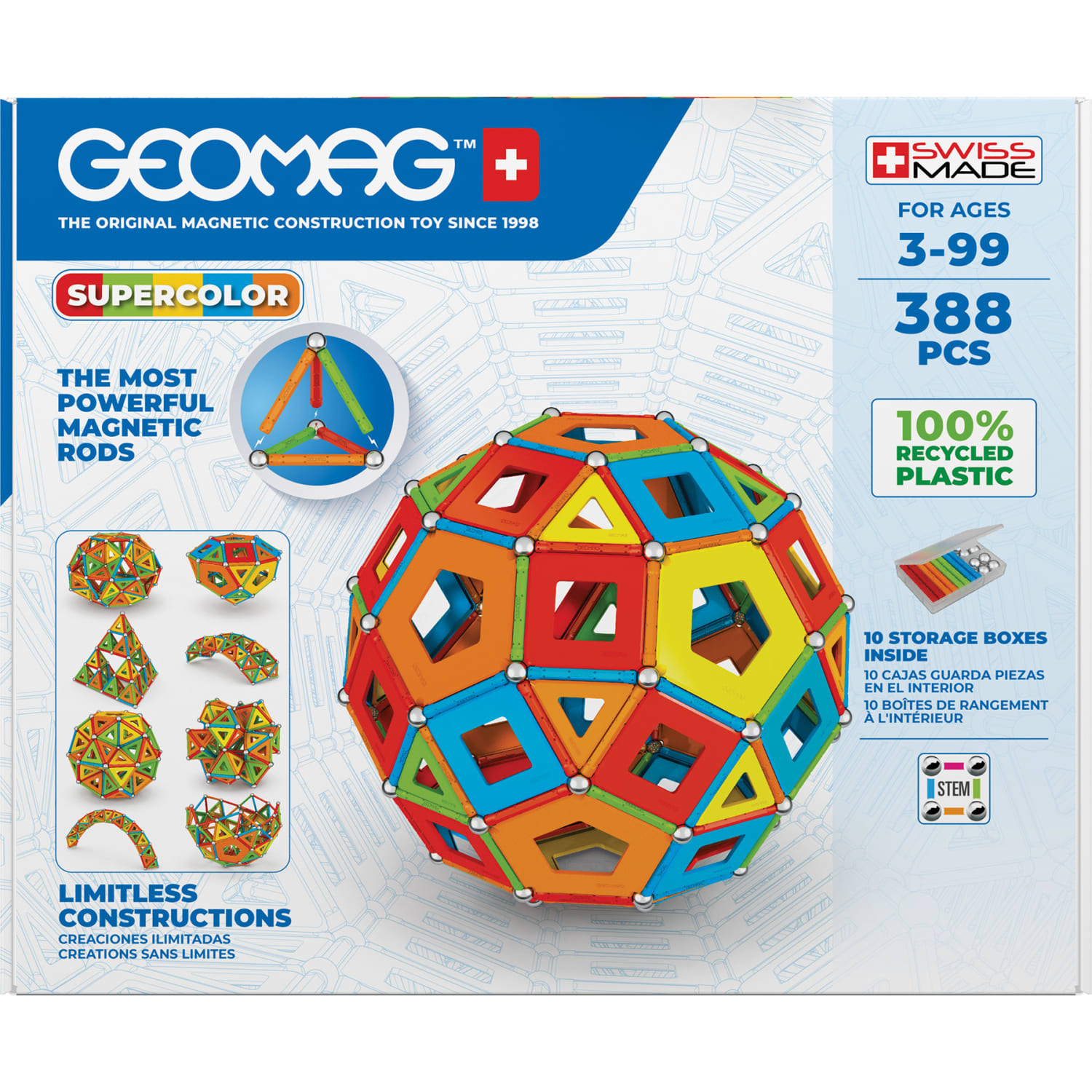Geomag Masterbox Magnetic Building Set, Supercolor Recycled, 388 Pieces - Image 3
