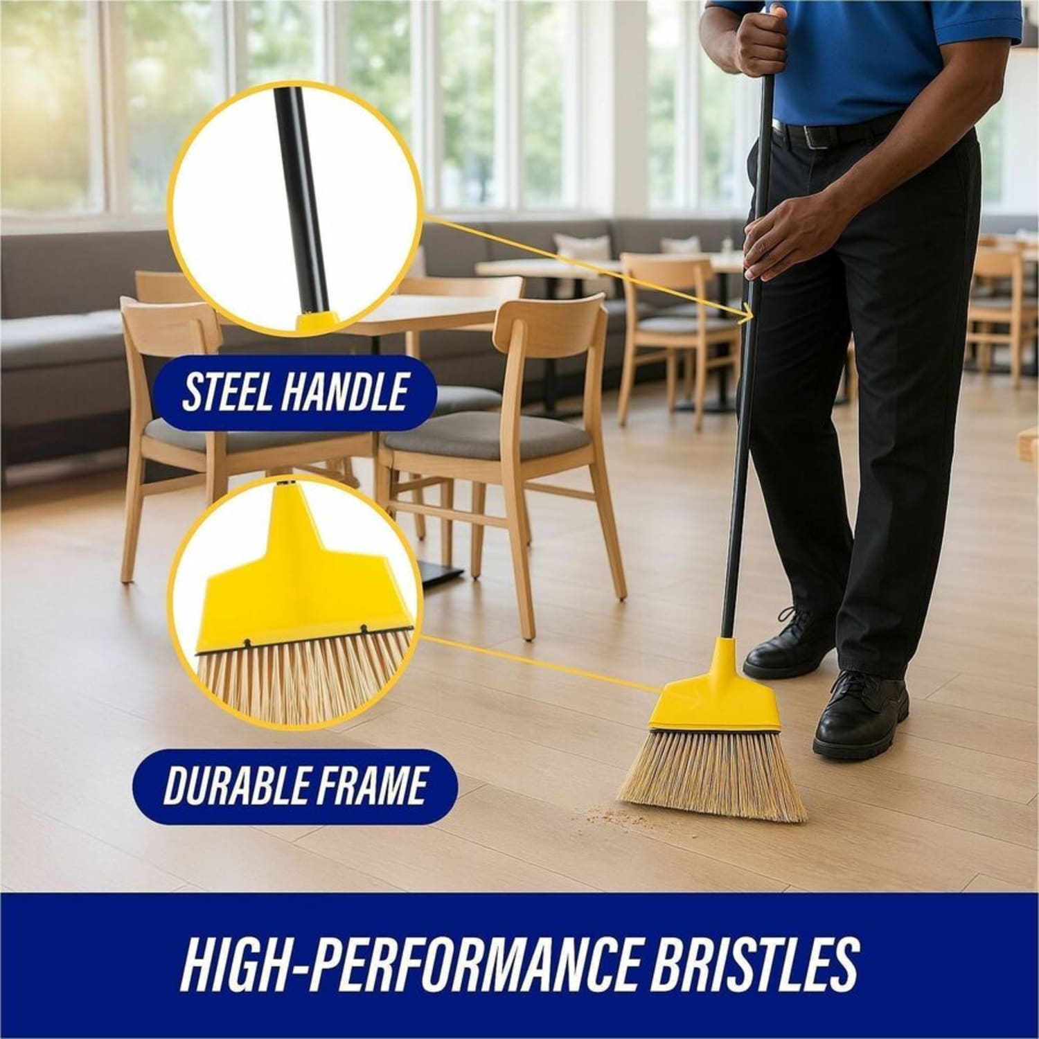 Genuine Joe High-Performance Angled Broom, 12in, Yellow - Image 5