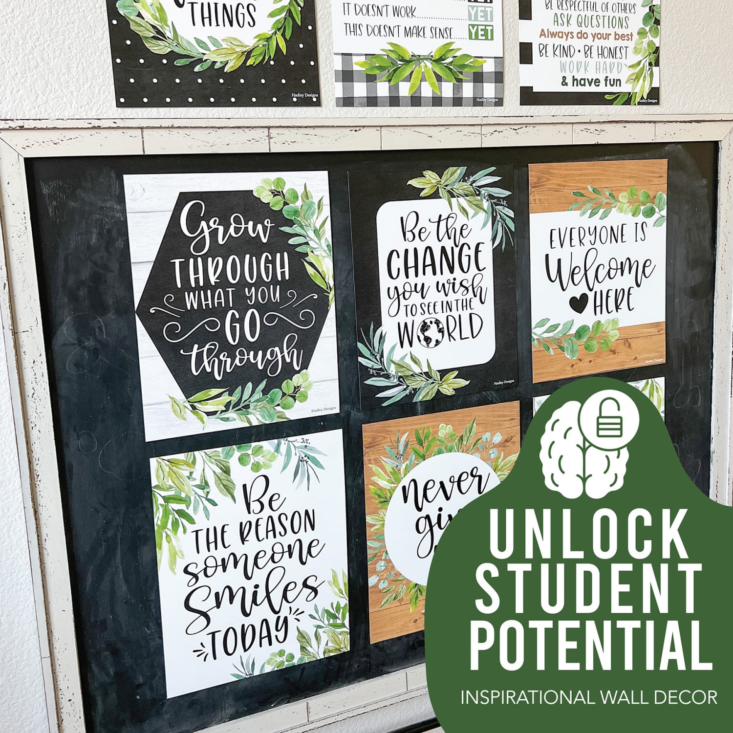 Hadley Designs Posters, Boho Farmhouse Growth Mindset Classroom Decor, Set Of 9 - Image 3
