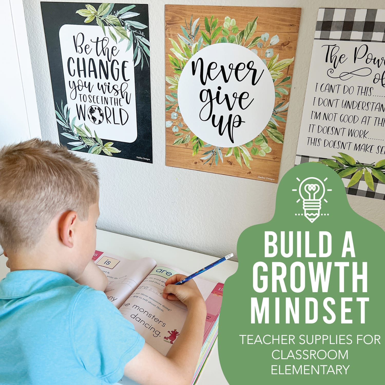 Hadley Designs Posters, Boho Farmhouse Growth Mindset Classroom Decor, Set Of 9 - Image 5
