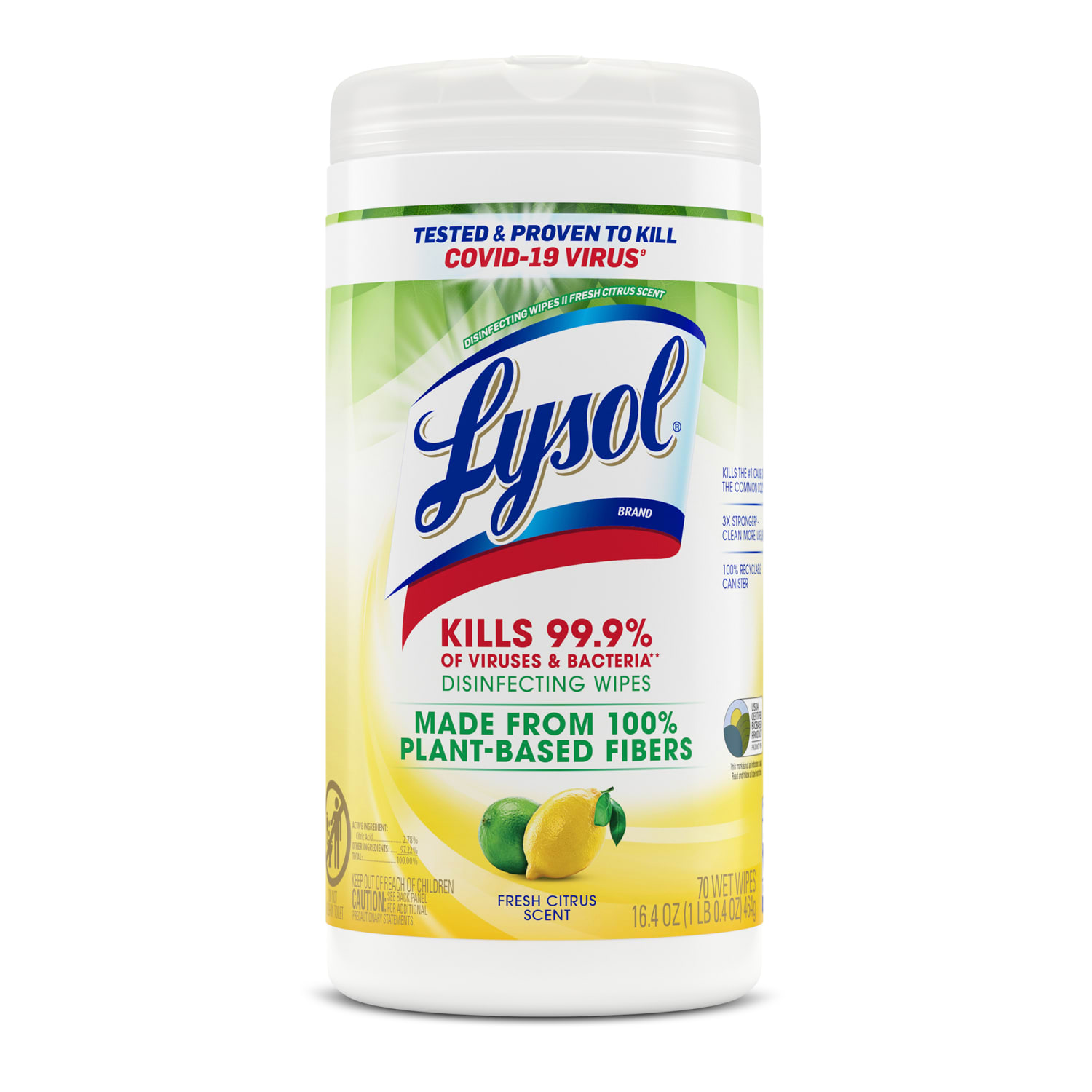 LYSOL Disinfecting Wipes with Citric Acid - Fresh Citrus 70 ct., Pack of 6 - Image 3