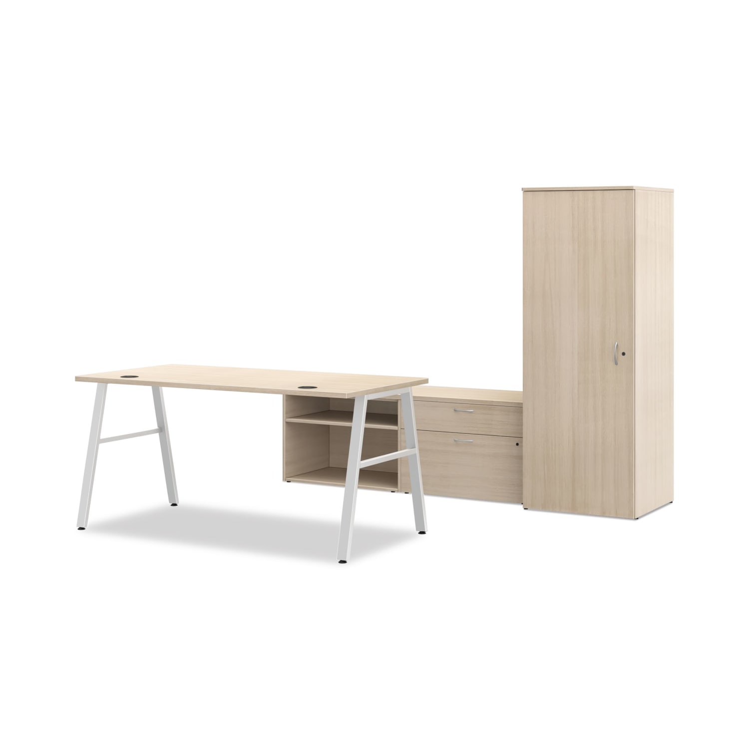 HON Mod 84inW Executive Workstation, Desert Oak/Silver