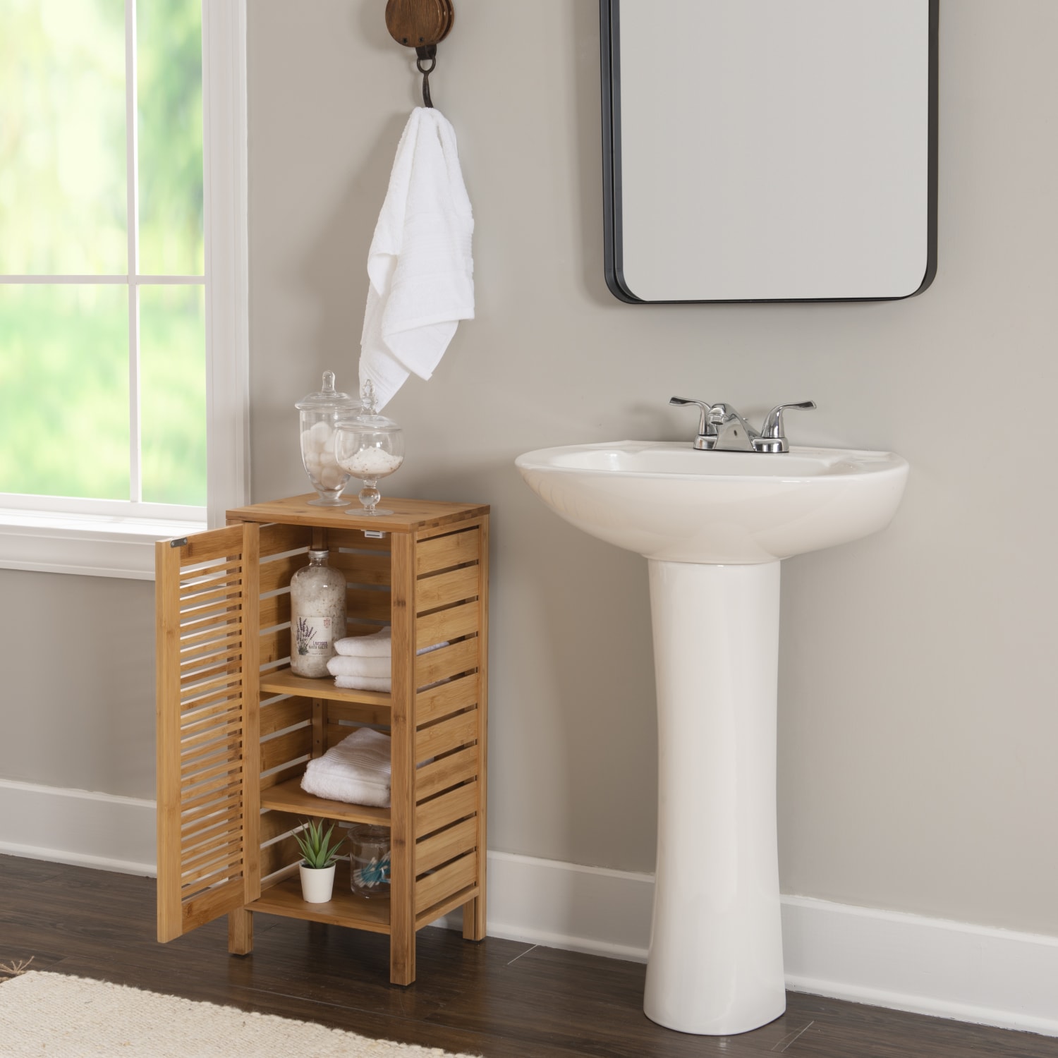Linon Bullock 13inW Single Door Bamboo Cabinet, Natural - Image 4