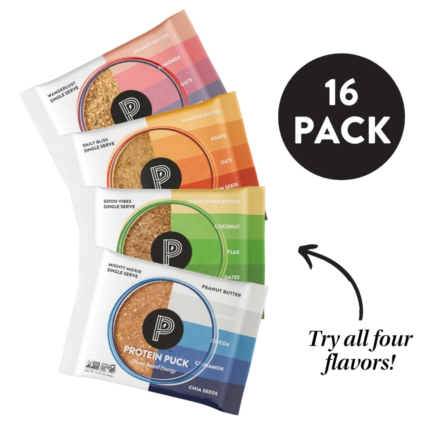Protein Puck, Variety Pack 4 each -Wanderlust, Daily Bliss, Good Vibes, Mighty Moxie - 16-2.25 oz - Image 3