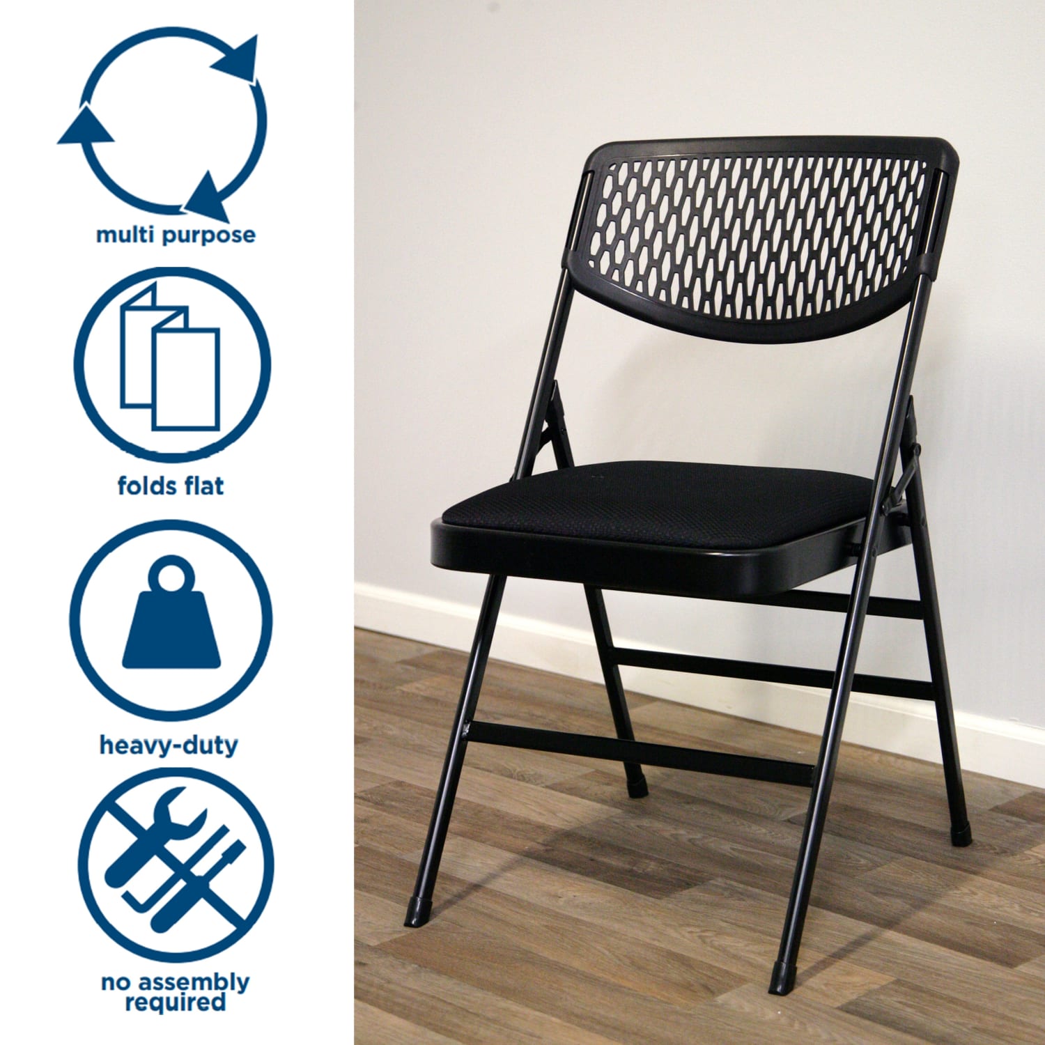 COSCO Ultra Comfort Premium Padded Folding Chairs, Black, Pack Of 4 Chairs - Image 3