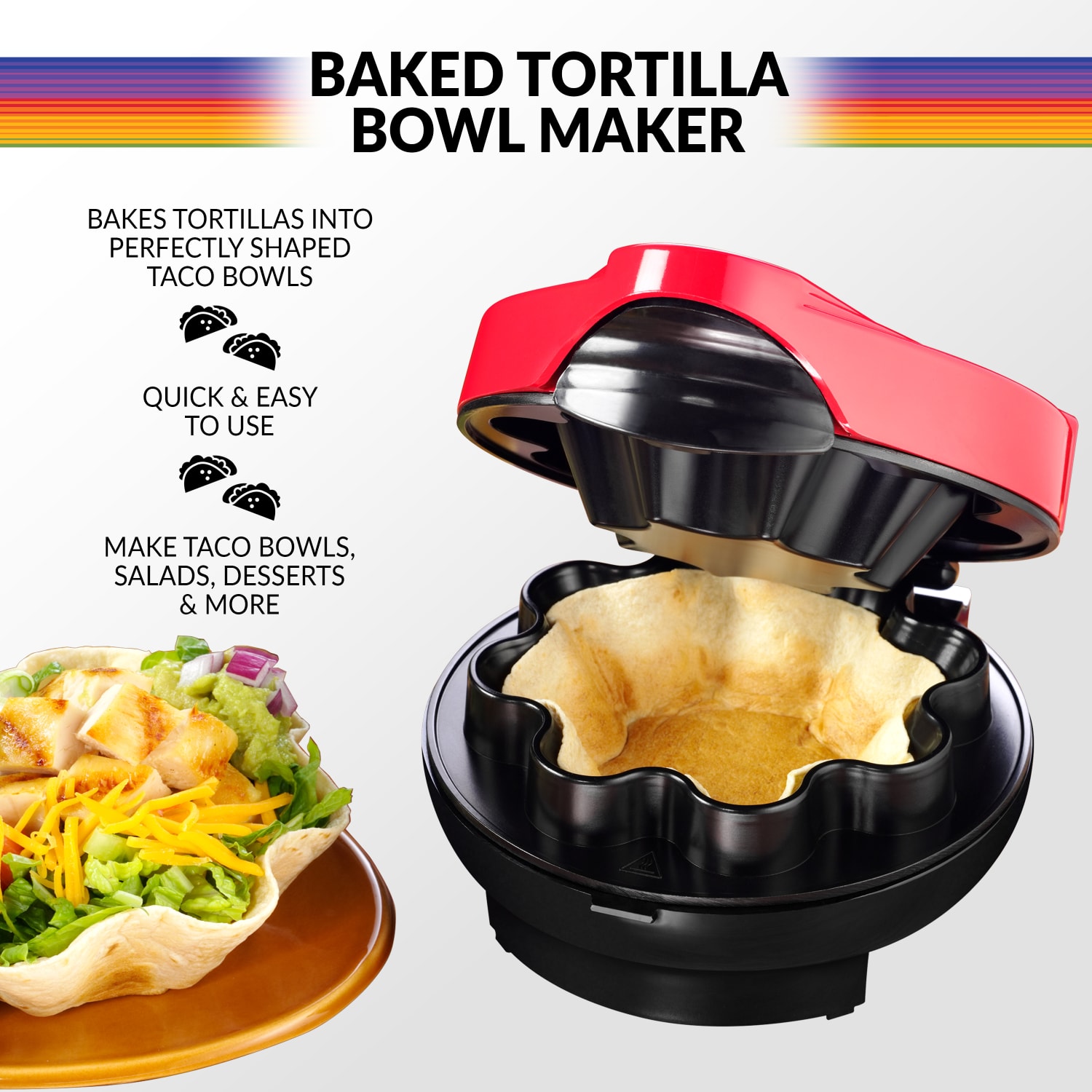 Taco Tuesday Baked Tortilla Bowl Maker, Red/Black - Image 6