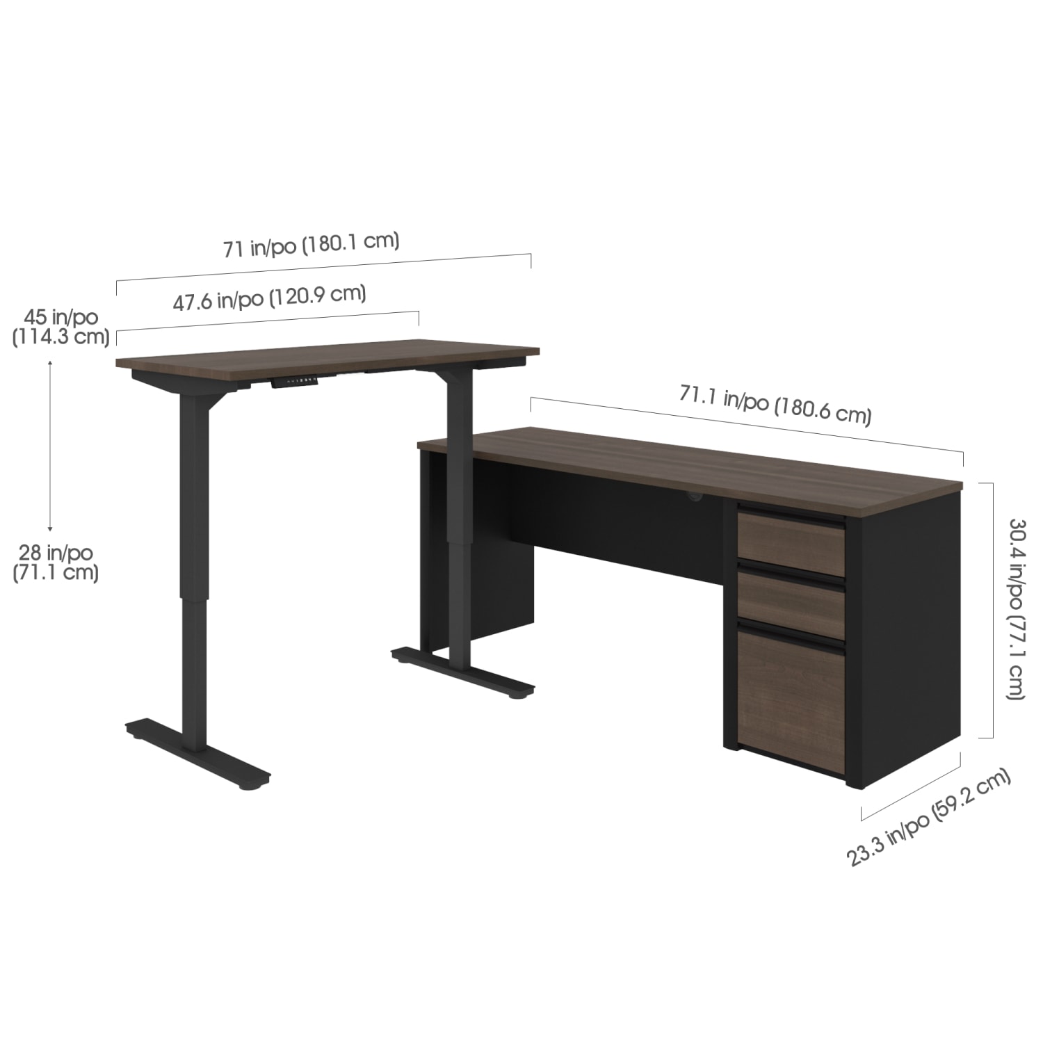Bestar Connexion 72inW L-Shaped Standing Corner Desk With Pedestal, Slate/Sandstone - Image 4