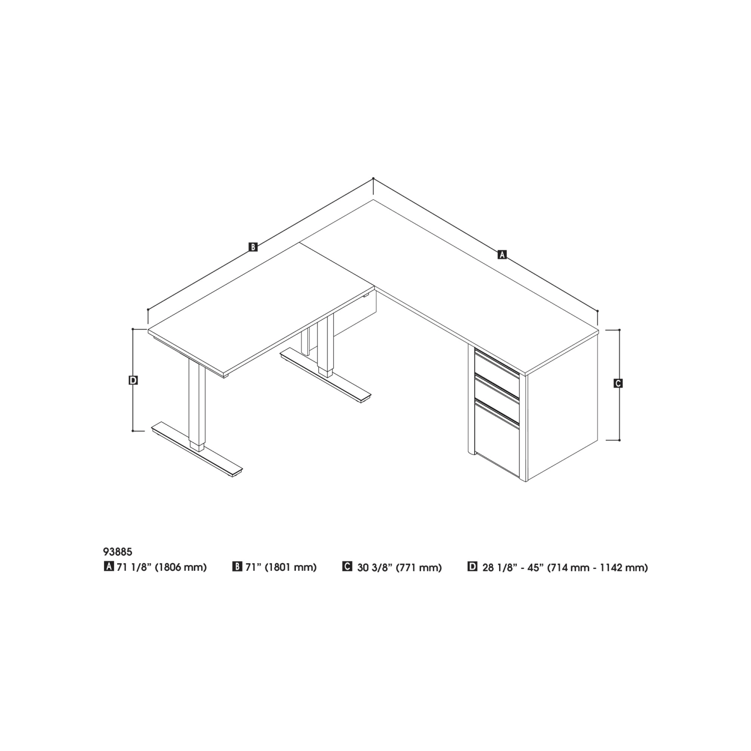 Bestar Connexion 72inW L-Shaped Standing Corner Desk With Pedestal, Slate/Sandstone - Image 5
