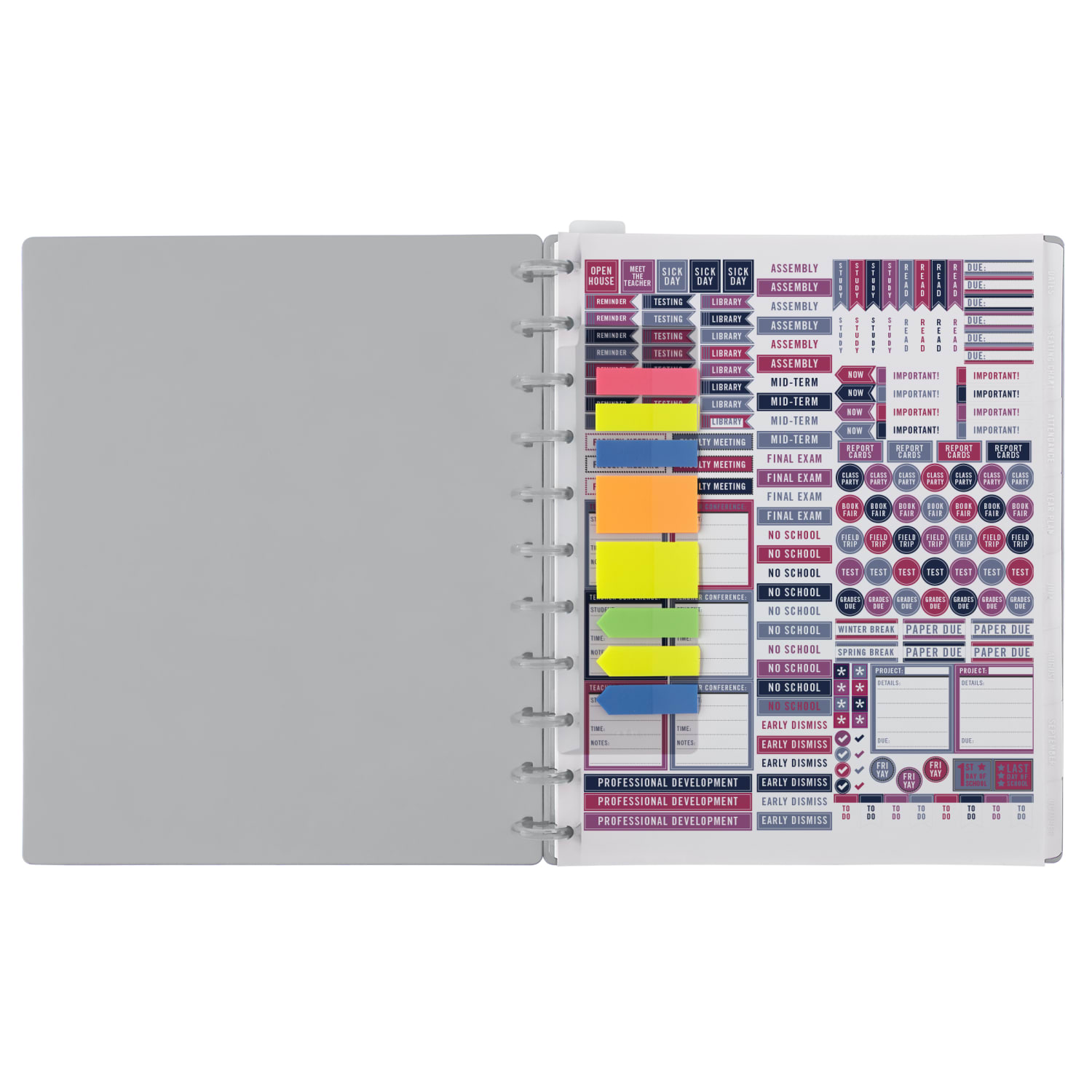 2026-2027 TUL Discbound Monthly Teacher Planner, Letter Size, Gray, July To June - Image 3