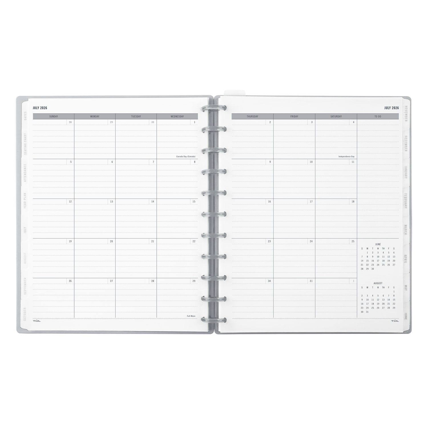2026-2027 TUL Discbound Monthly Teacher Planner, Letter Size, Gray, July To June - Image 4