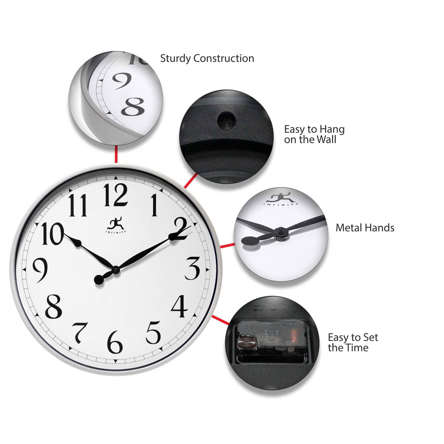 Infinity Instruments Business Round Wall Clock, 18in, Silver - Image 6