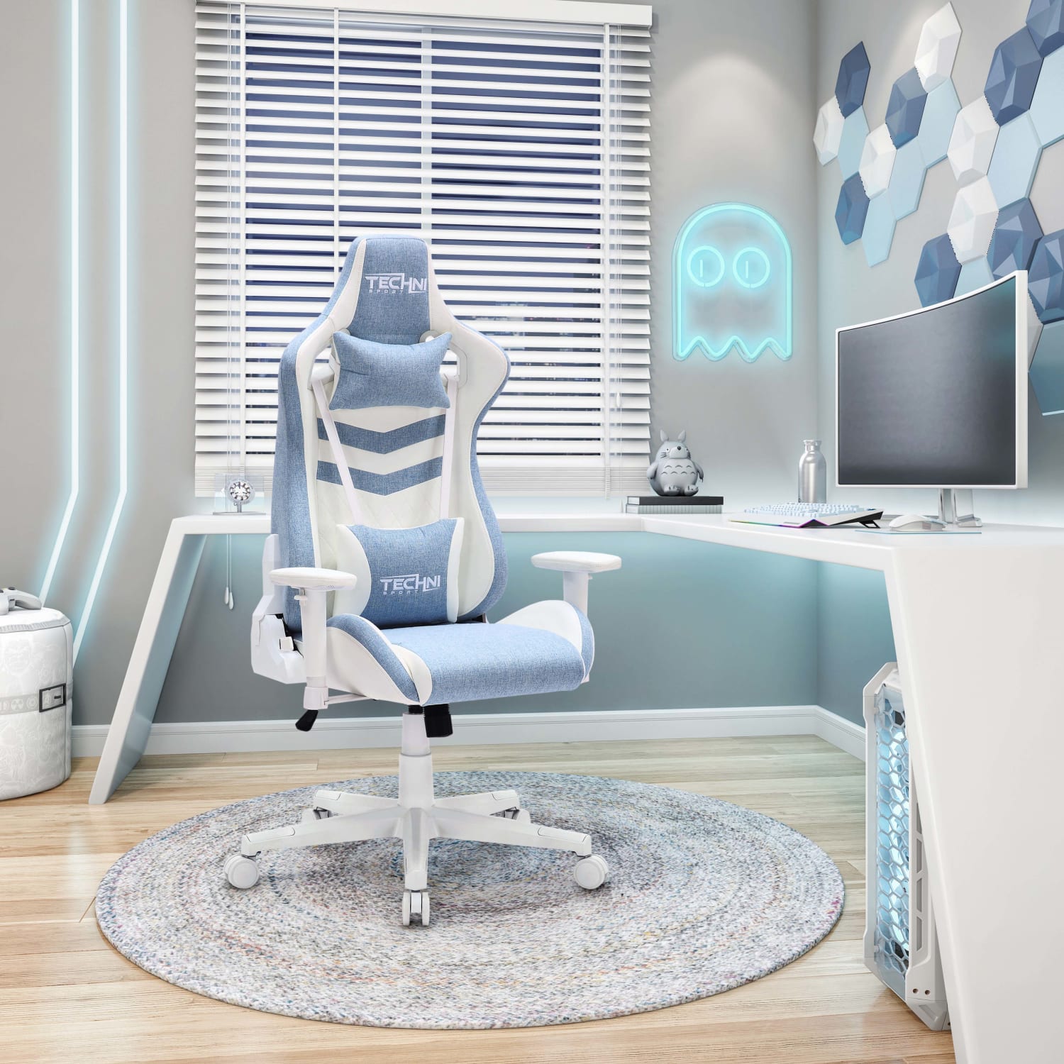 Techni Sport Pastel Series Ergonomic Faux Leather Computer Gaming Chair, Blue - Image 6