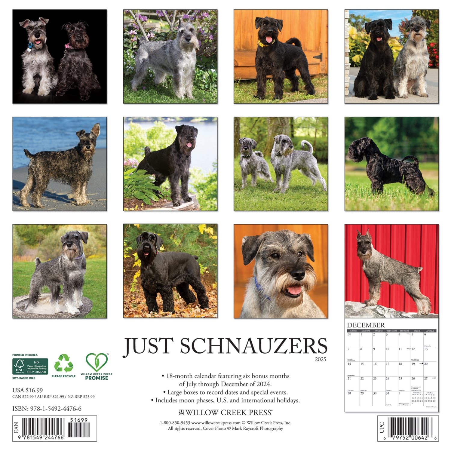 2025 Willow Creek Press Monthly Wall Calendar, 12in x 12in, Schnauzers, January 2025 to December 2025, 44766 - Image 6