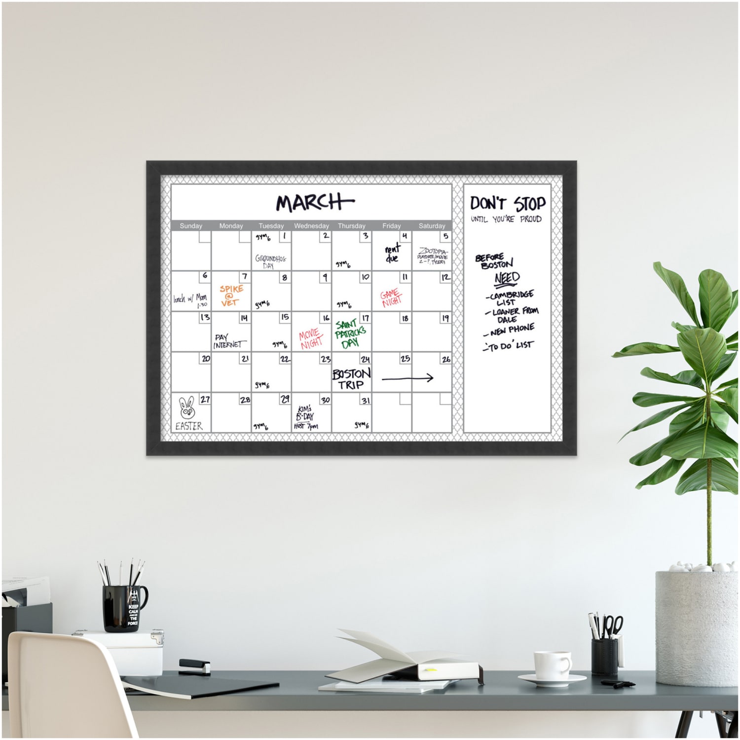 Amanti Art Quatrefoil Monthly Calendar Dry-Erase Board, Glass, 26in x 38in, White/Gray, Mezzanotte Black Wood Frame - Image 4