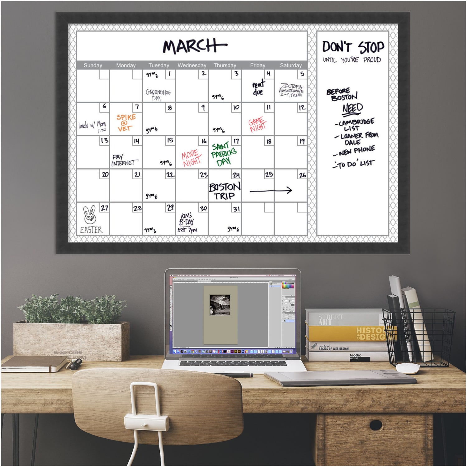 Amanti Art Quatrefoil Monthly Calendar Dry-Erase Board, Glass, 26in x 38in, White/Gray, Mezzanotte Black Wood Frame - Image 5