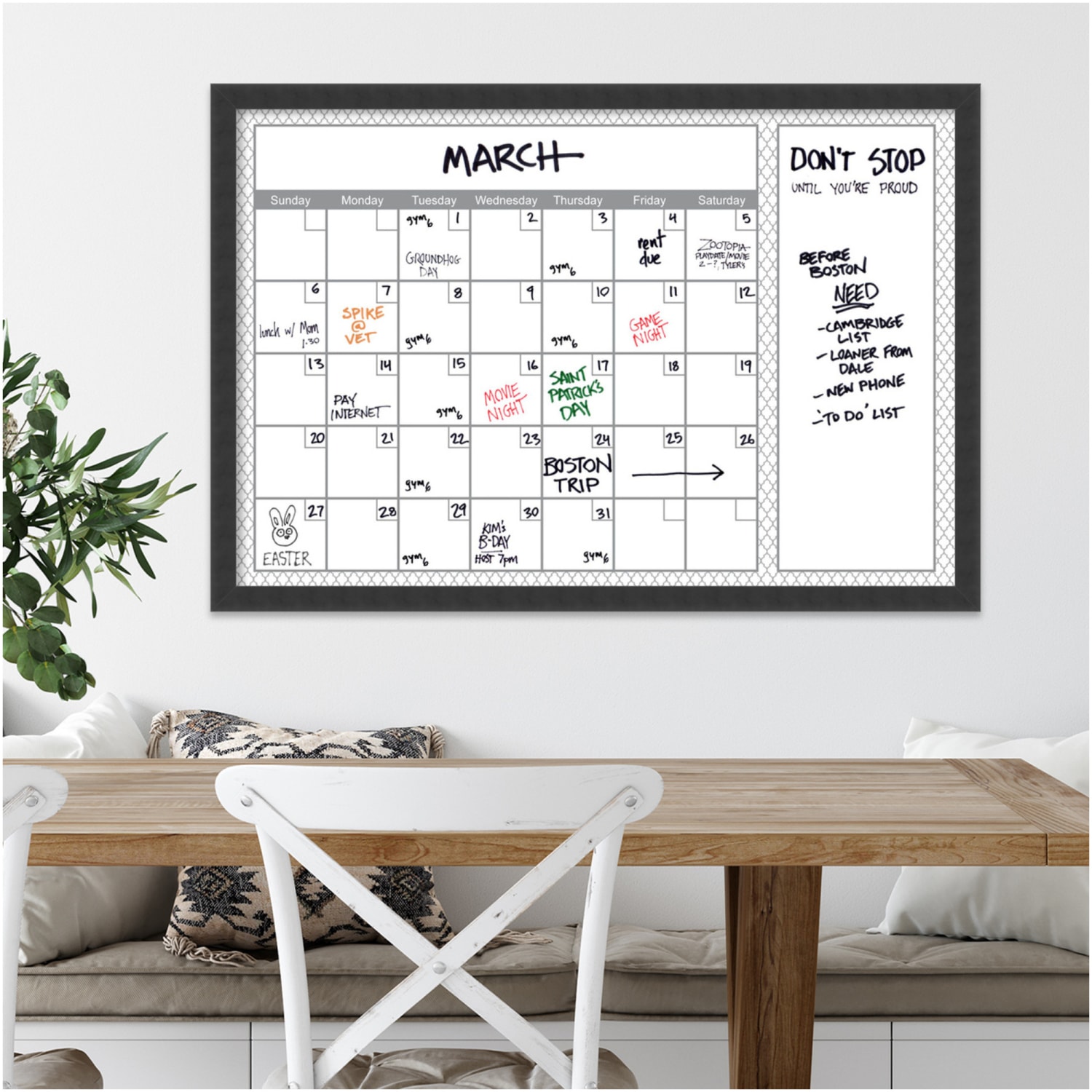 Amanti Art Quatrefoil Monthly Calendar Dry-Erase Board, Glass, 26in x 38in, White/Gray, Mezzanotte Black Wood Frame - Image 6