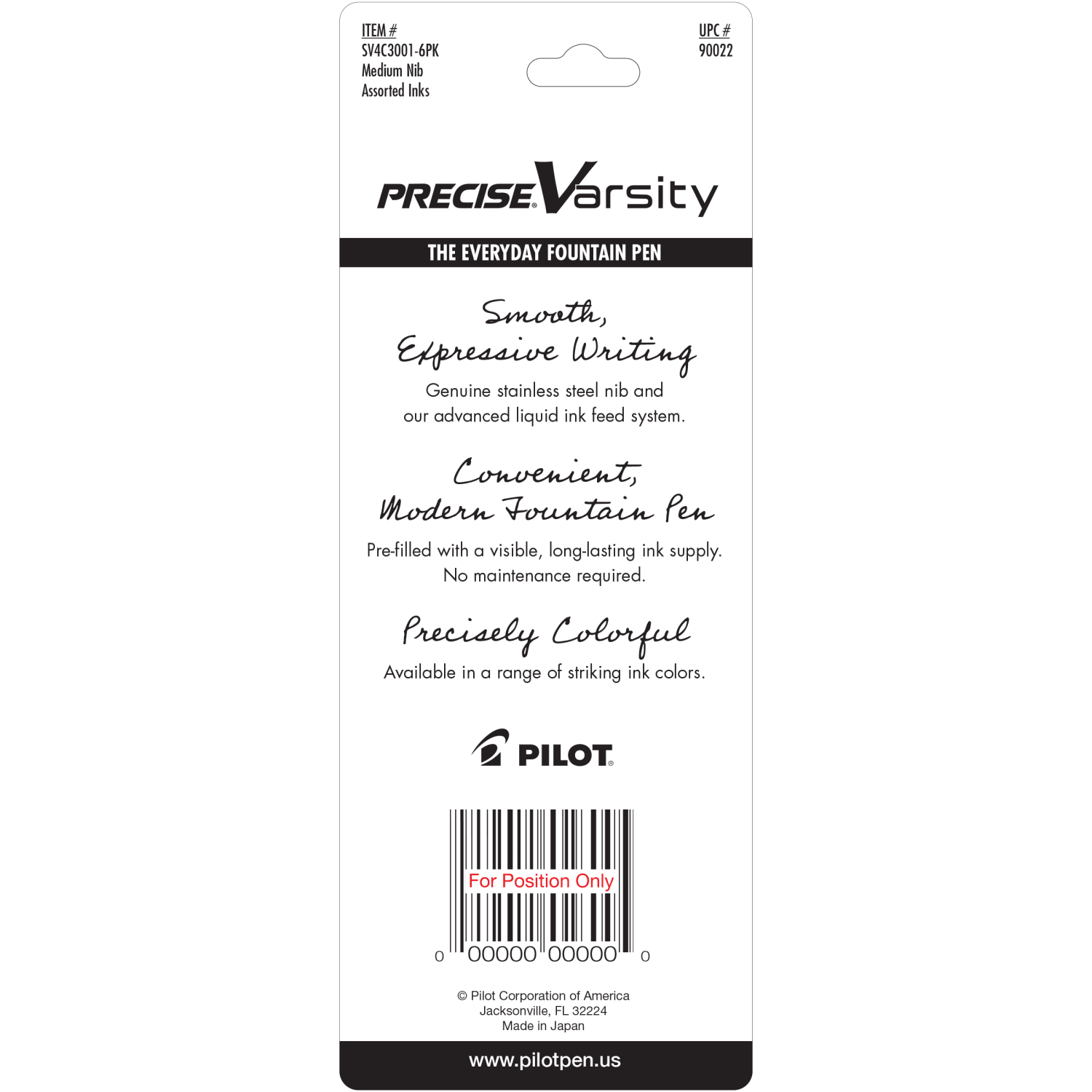 Pilot Precise Varsity Fountain Pens, Medium Nib, Black Barrel, Assorted Inks, Pack of 3 pens - Image 4
