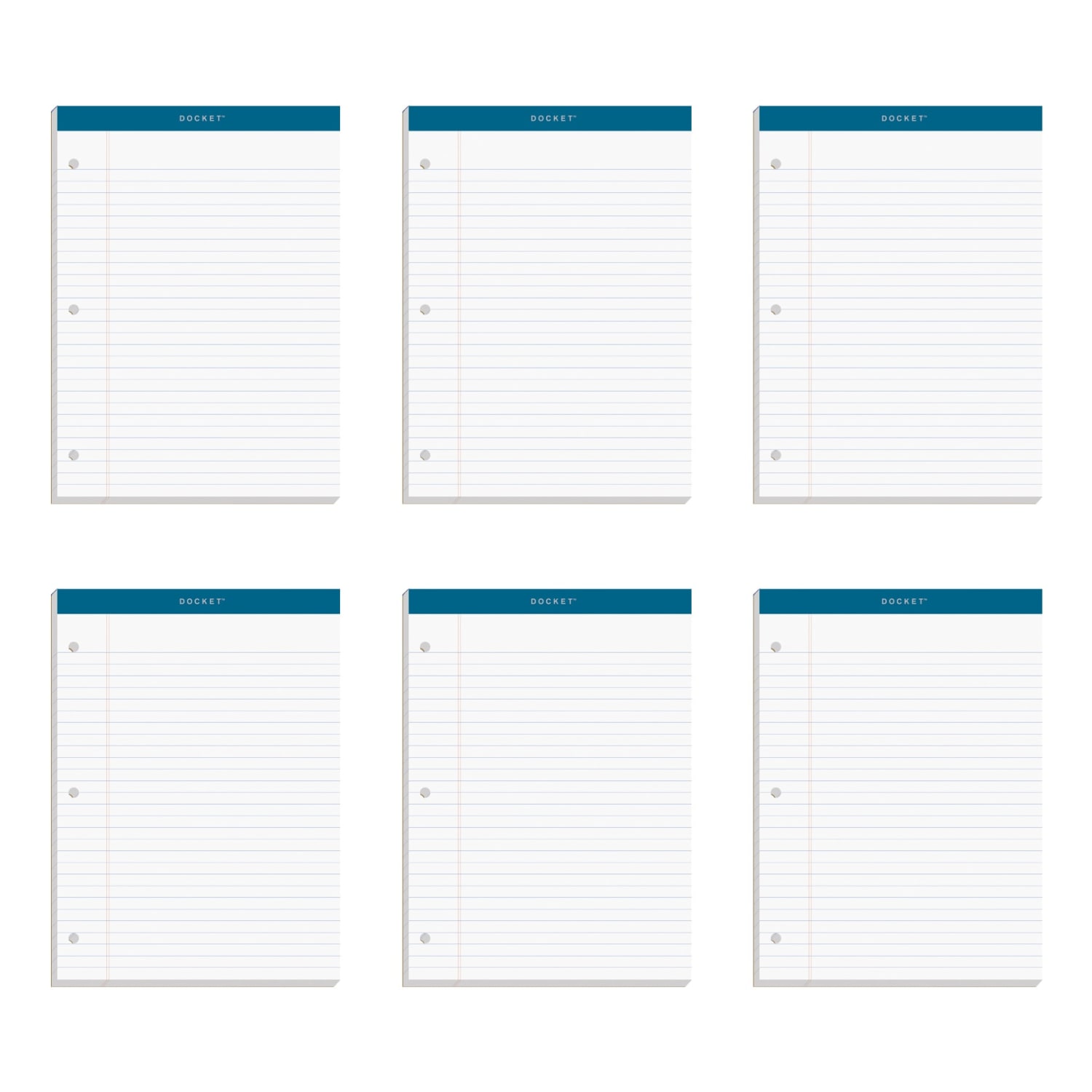TOPS Double Docket Writing Pads, 3-Hole Punched, 8 1/2in x 11 3/4in, Legal Ruled, 100 Sheets, White, Pack Of 6 Pads - Image 3