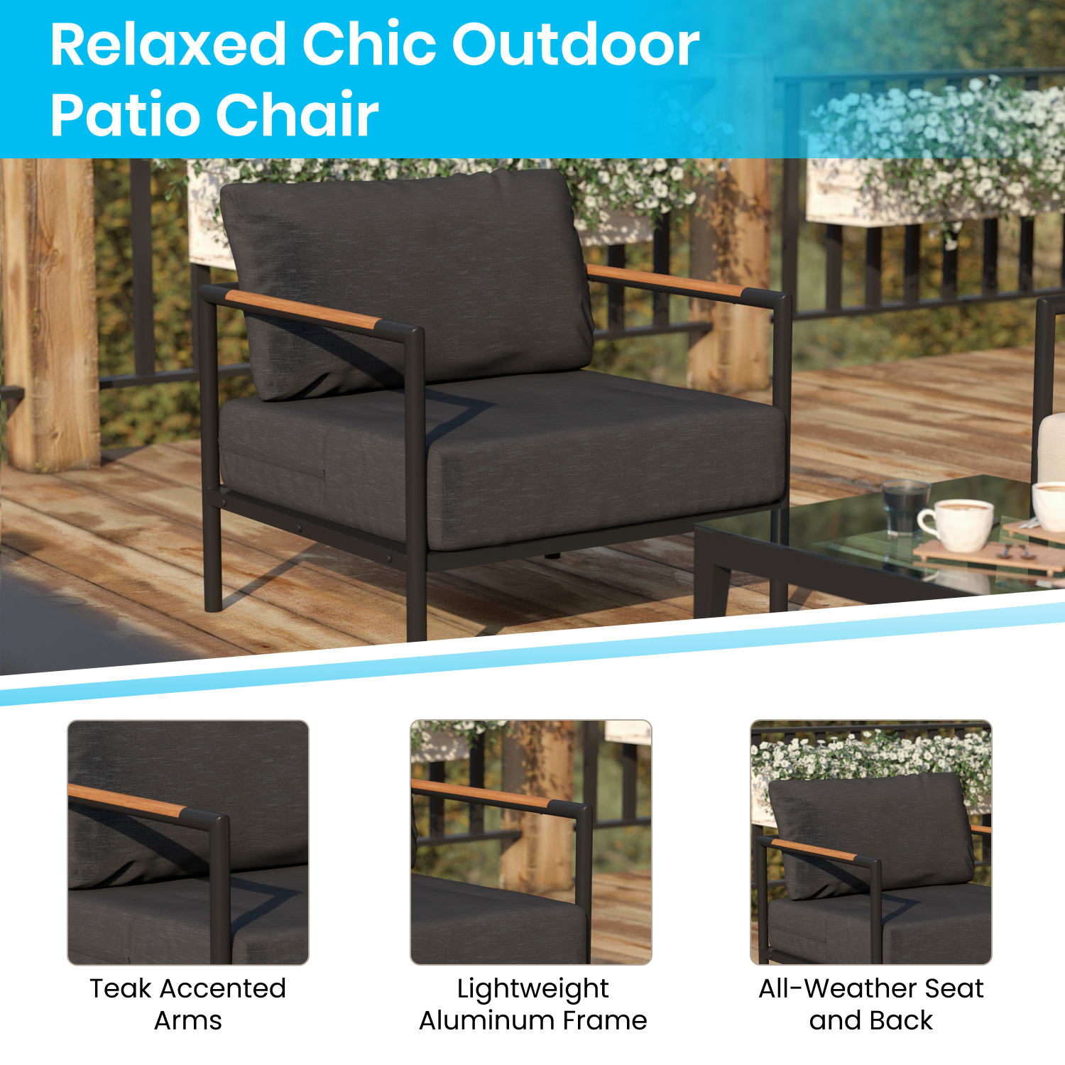 Flash Furniture Lea IndoorOutdoor Patio Chair With Cushions CharcoalBlack PopularChairscom