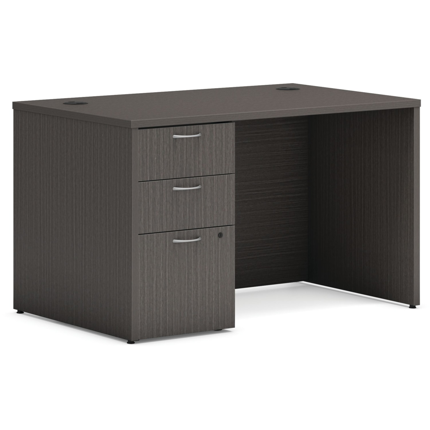 HON Mod 48inW Computer Desk With 3-Drawer Pedestal, Slate Teak