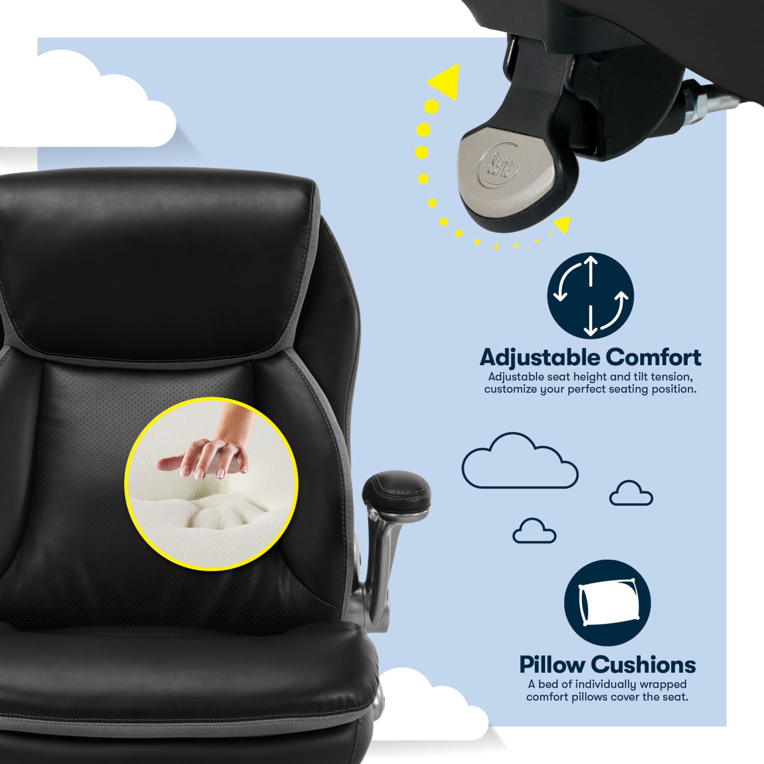Serta Smart Layers Brinkley Ergonomic Bonded Leather High Back Executive Office Chair BlackSilver PopularChairscom