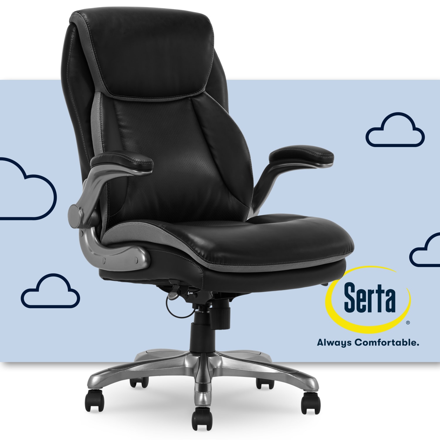 Serta Smart Layers Brinkley Ergonomic Bonded Leather High Back Executive Office Chair BlackSilver PopularChairscom