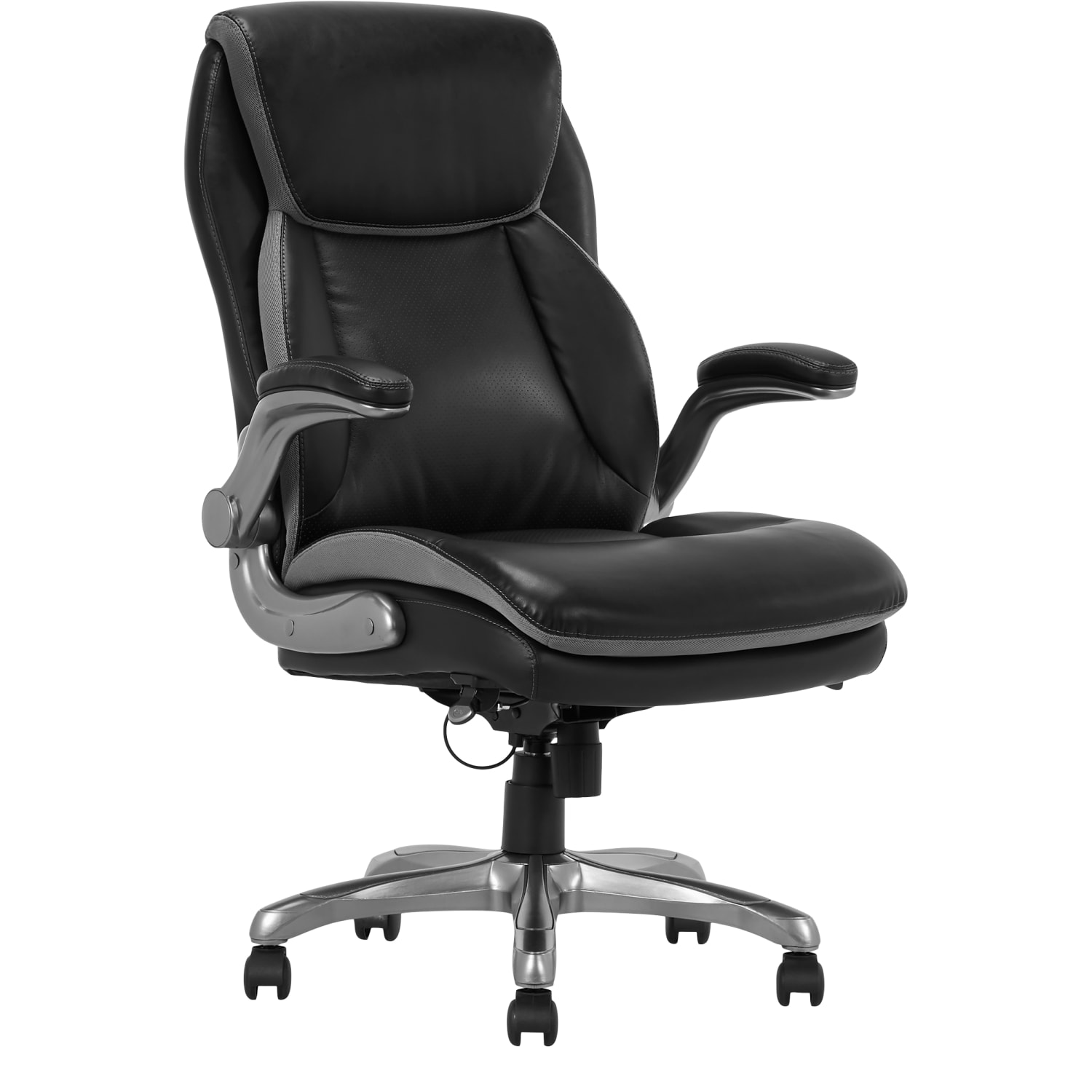 Serta Smart Layers Brinkley Ergonomic Bonded Leather High Back Executive Office Chair BlackSilver PopularChairscom