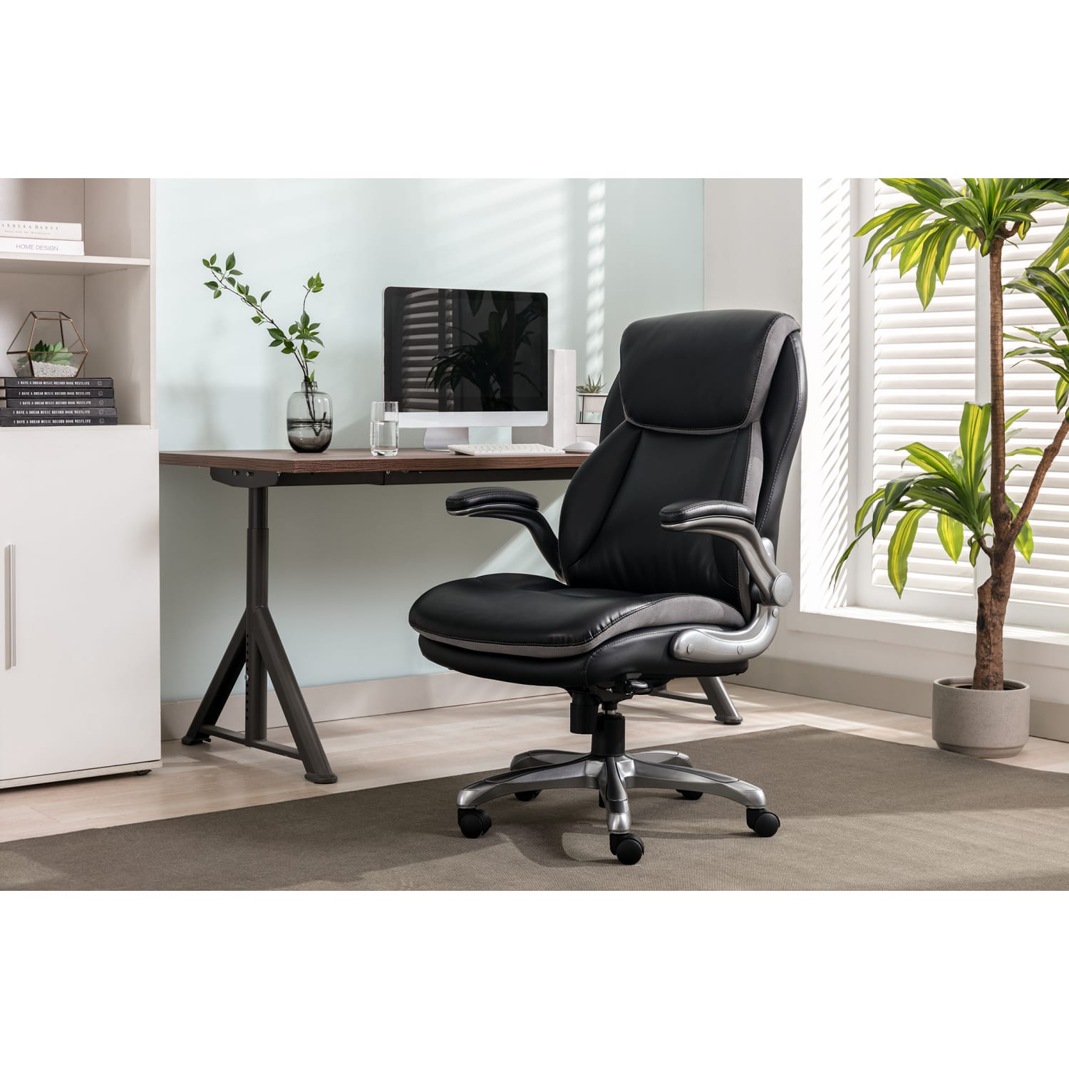 Serta Smart Layers Brinkley Ergonomic Bonded Leather High Back Executive Office Chair BlackSilver PopularChairscom