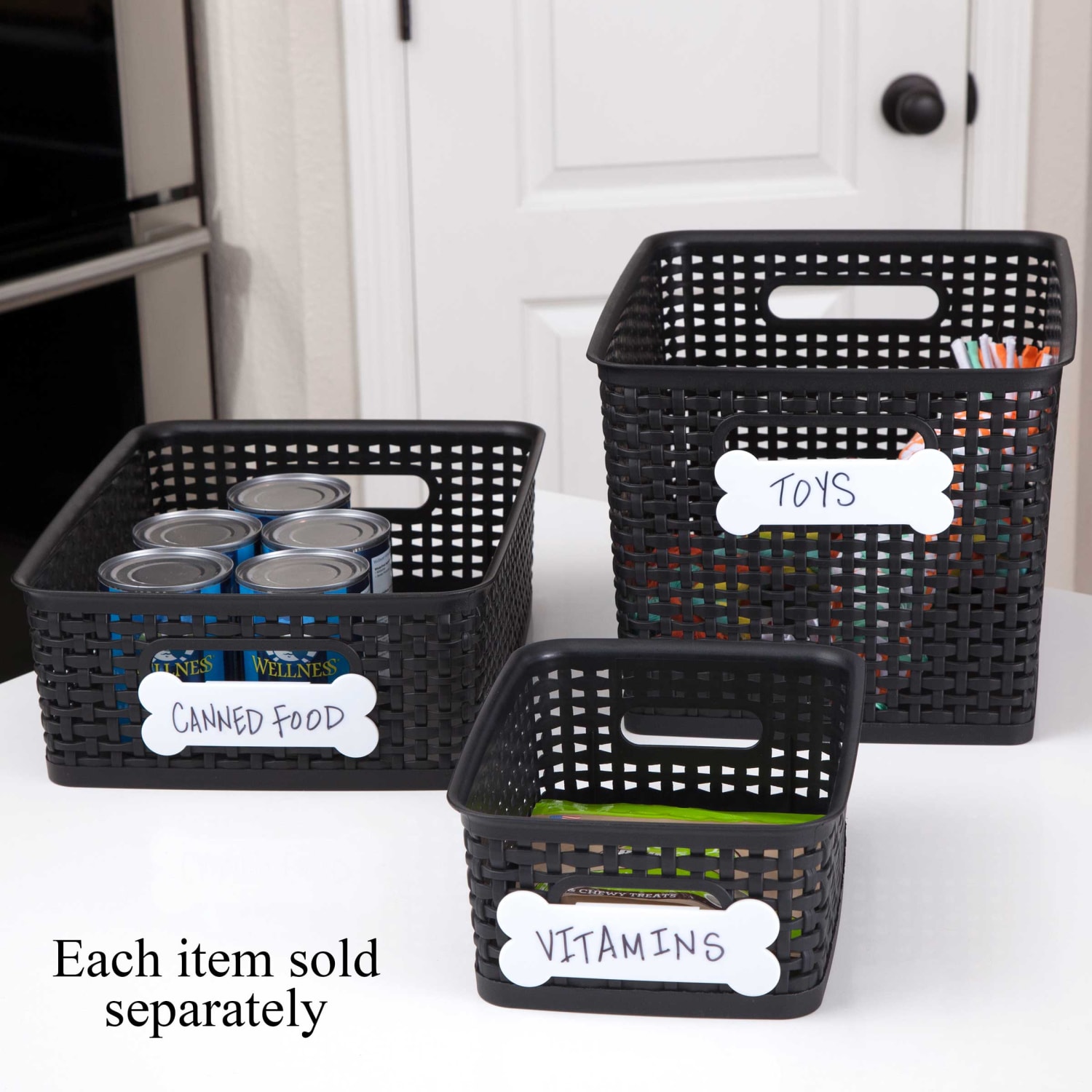 Paw Prints Pet Supply Bin With Dry-Erase Label, Medium, Black - Image 5