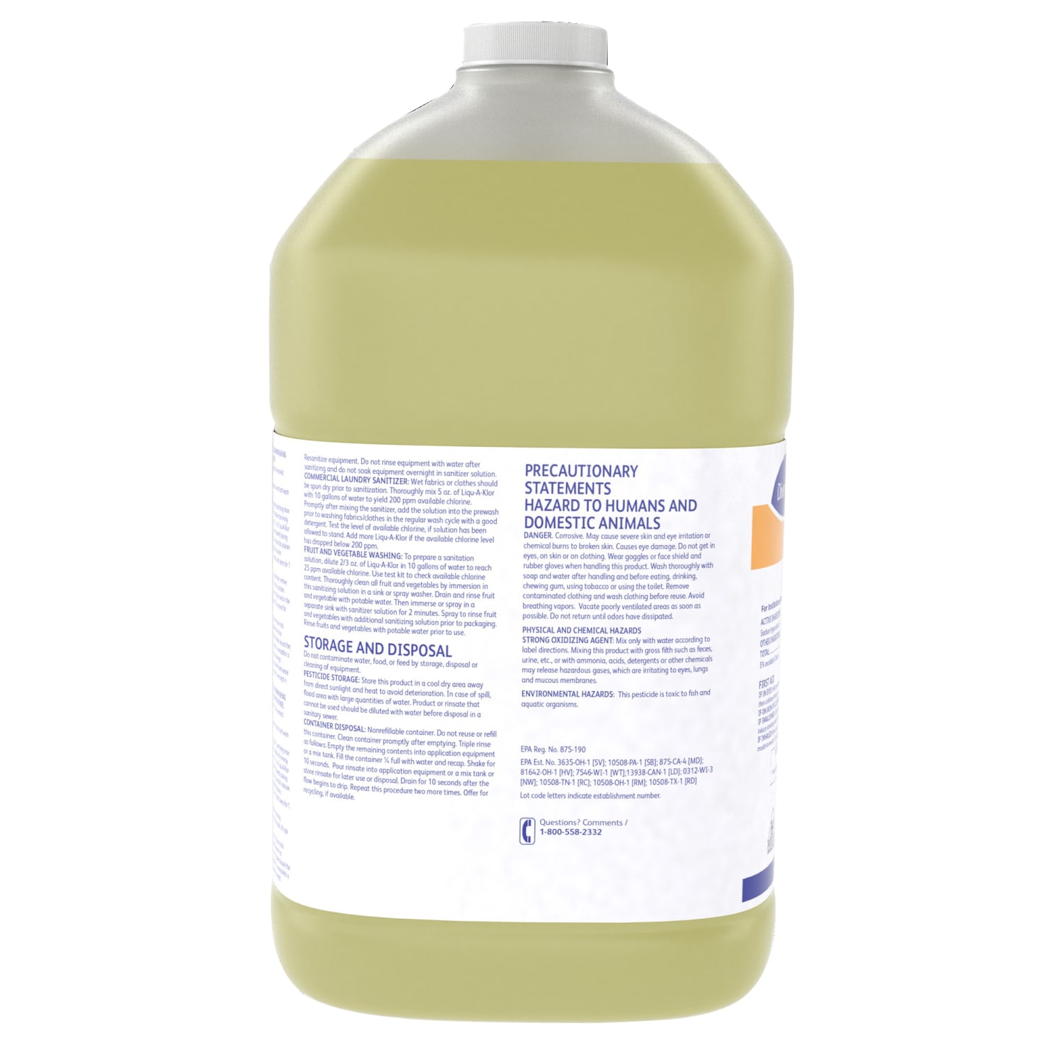 Diversey LIQU-A-KLOR Bactericide Disinfectant Sanitizer, 1 Gallon, Yellow, Case Of 4 Bottles - Image 3