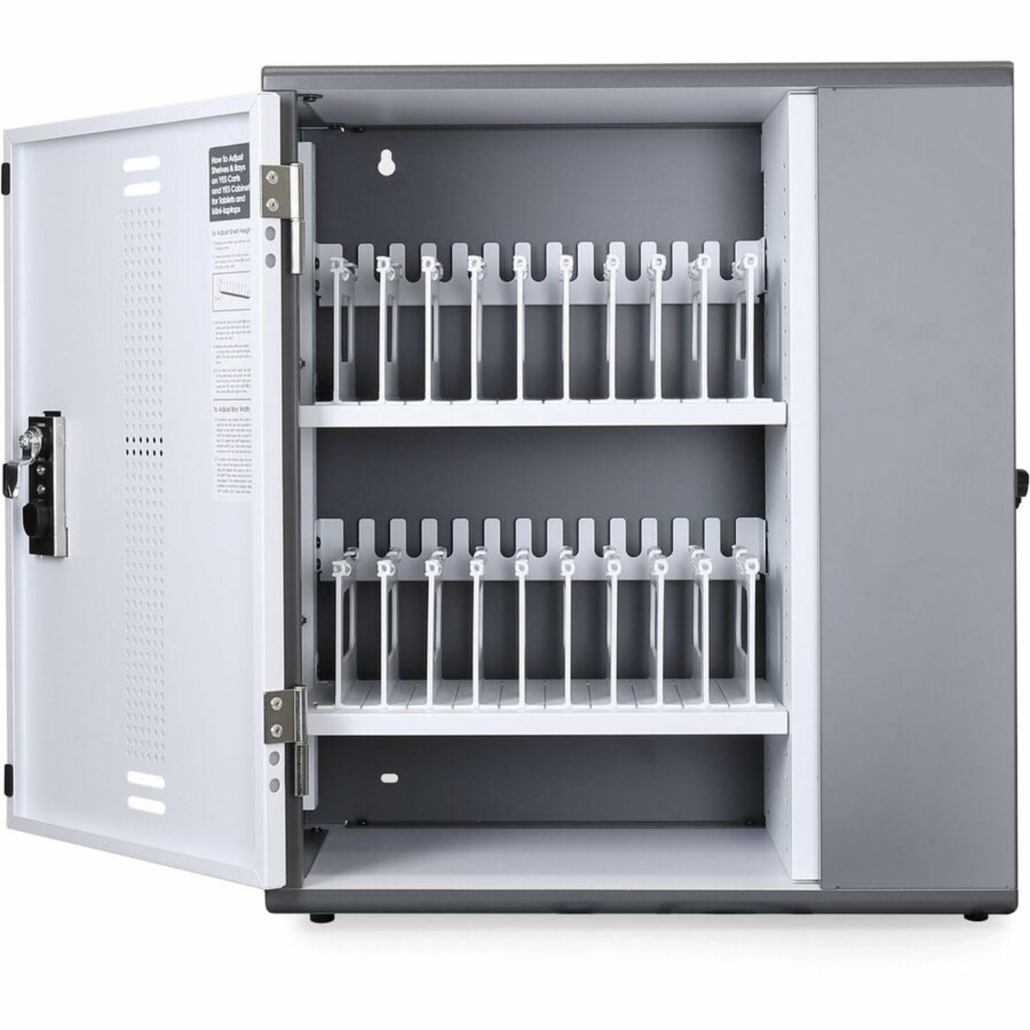 Ergotron YES20 Charging Cabinet - Up to 10in Screen Support - 45 lb Load Capacity - 2 x Shelf(ves) - 24in Height x 22in Width x 12.75in Depth - Desktop, Wall Mountable - Powder Coated - Wood, Vinyl, Thermoplastic, Laminate, Steel - White, Gray - Image 5