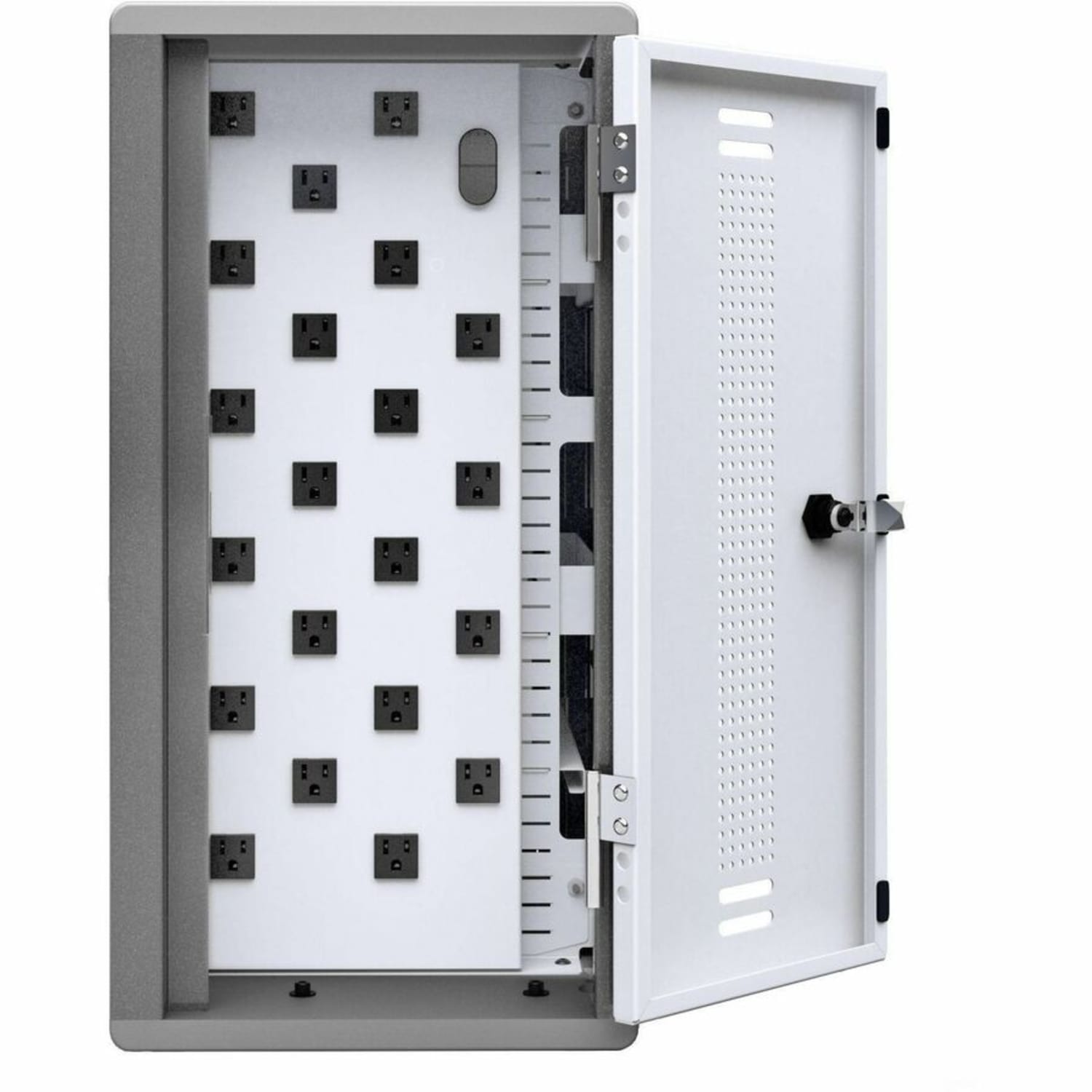 Ergotron YES20 Charging Cabinet - Up to 10in Screen Support - 45 lb Load Capacity - 2 x Shelf(ves) - 24in Height x 22in Width x 12.75in Depth - Desktop, Wall Mountable - Powder Coated - Wood, Vinyl, Thermoplastic, Laminate, Steel - White, Gray - Image 6