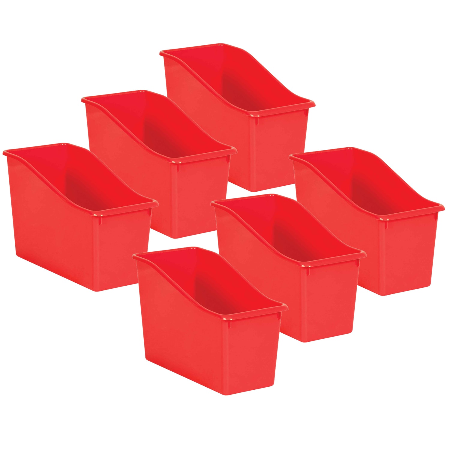 Teacher Created Resources Plastic Book Bins, 7-1/2inH x 11-3/8inW x 5-1/2inD, Red, Pack Of 6 Bins