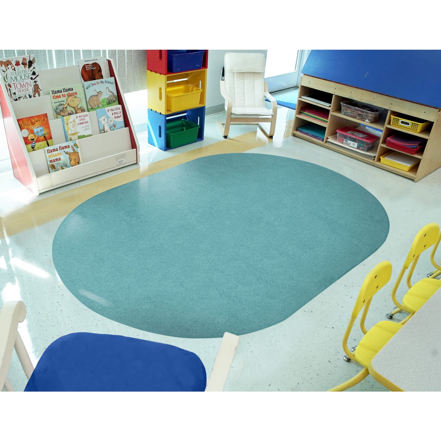 Joy Carpets Kids Essentials Oval Area Rug, Just Kidding, 6ft x 9ft, Seafoam - Image 3